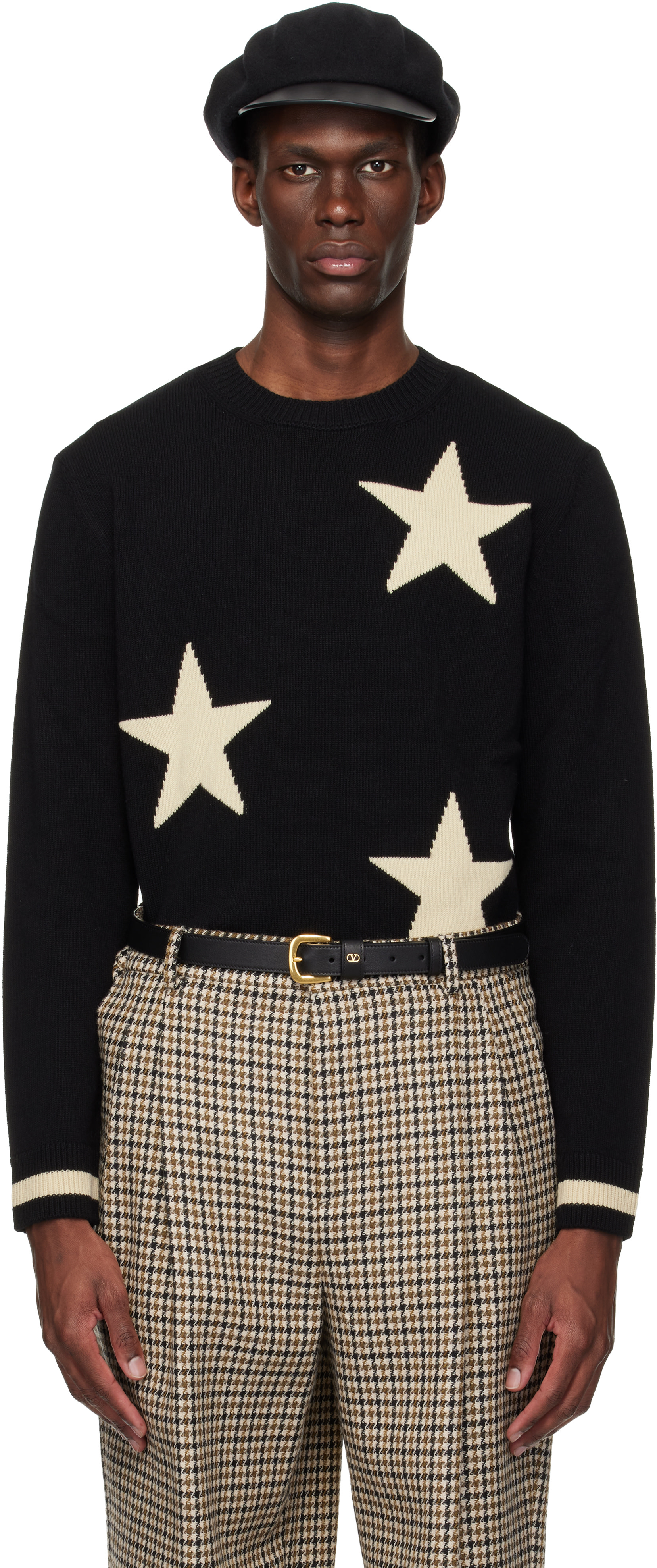 極美品 valentino セーター ニットビッグV ロゴ クルーネック L Valentino: ブラック Stars VLogo クルーネックセーター | SSENSE 日本