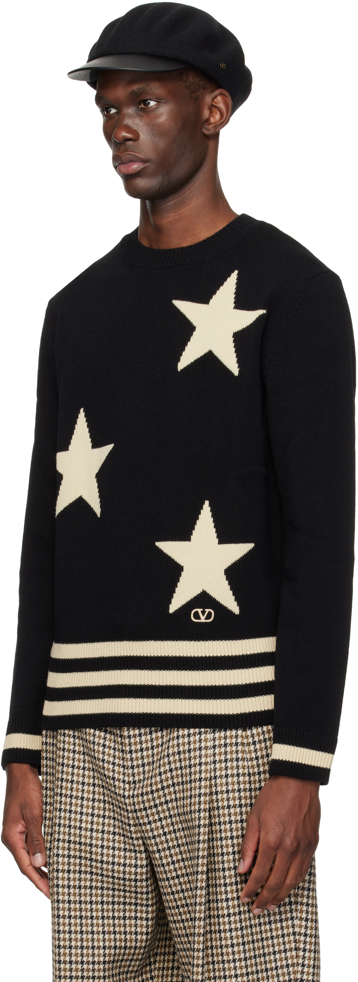 Valentino: ブラック Stars VLogo クルーネックセーター | SSENSE 日本