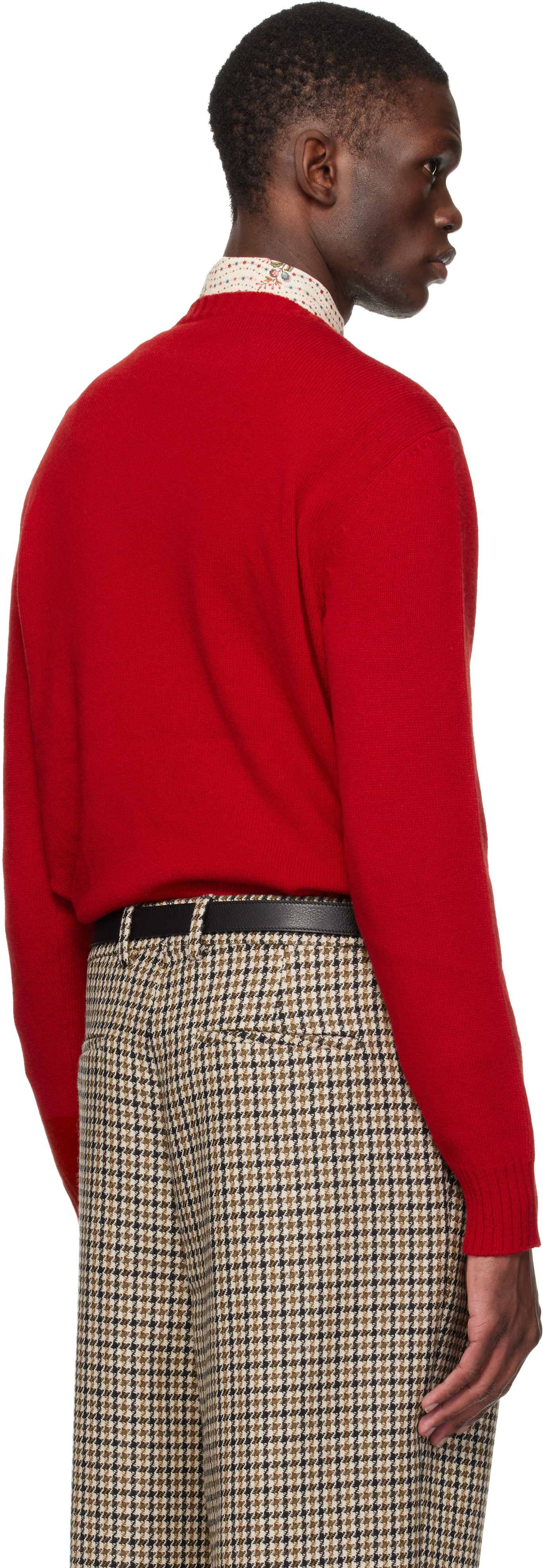 Valentino: Red Wool 'Chez Valentino' Panther Embroidery Sweater
