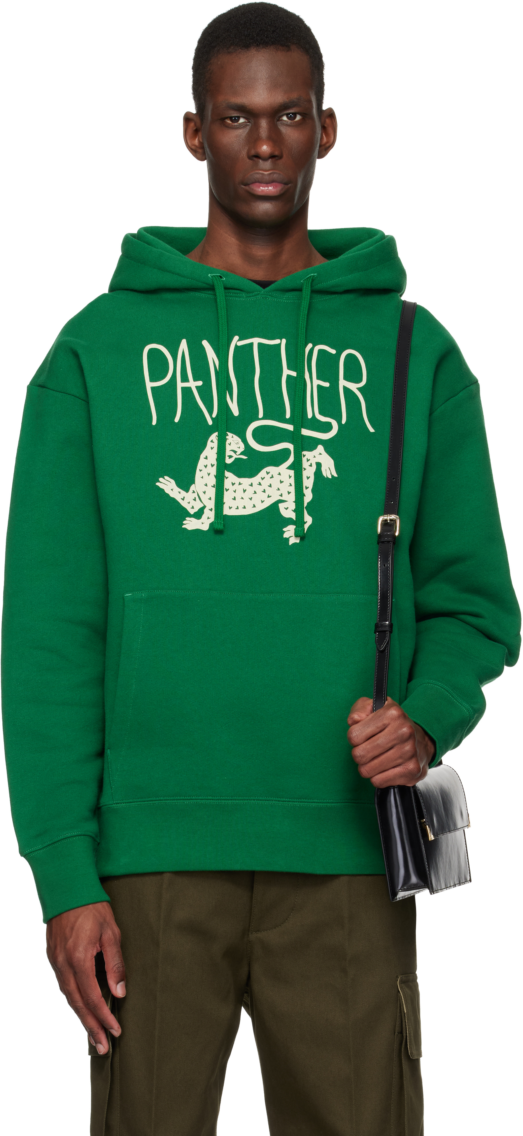 Valentino - Pull à capuche 'Panther' vert en coton