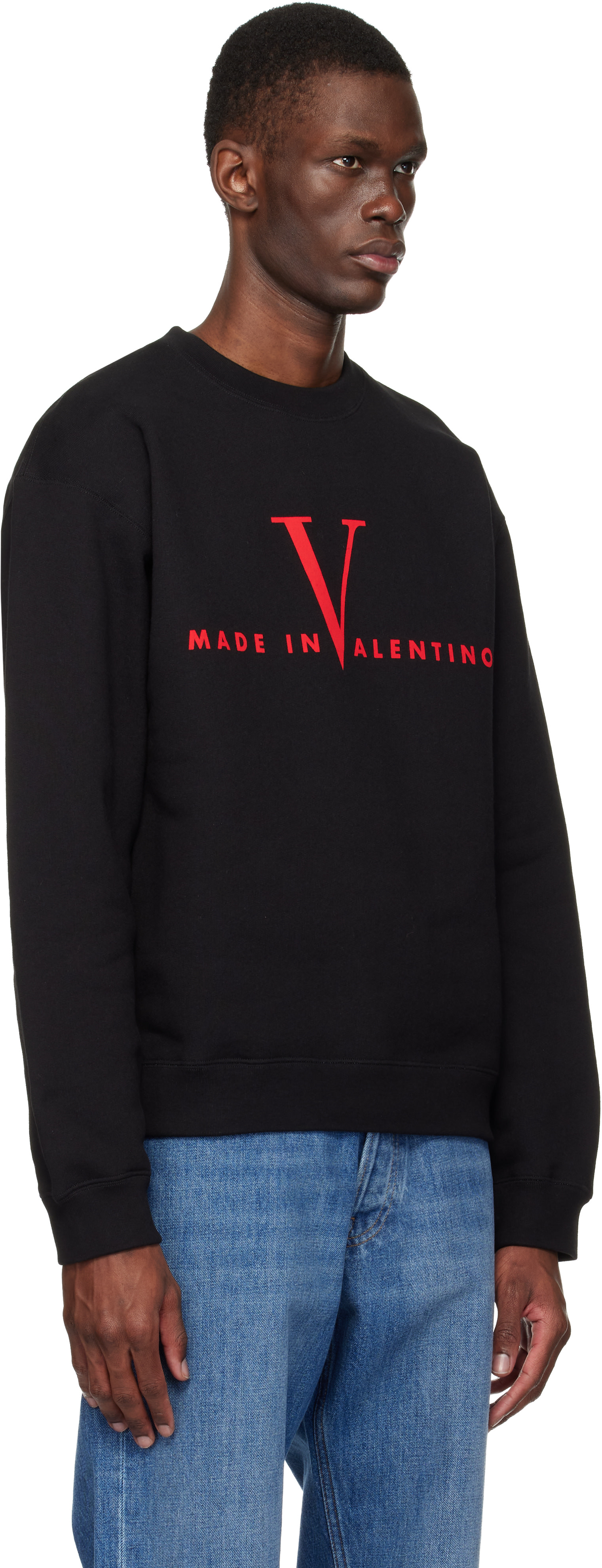 Valentino: Black Cotton 'Made in Valentino' Print Sweatshirt | SSENSE