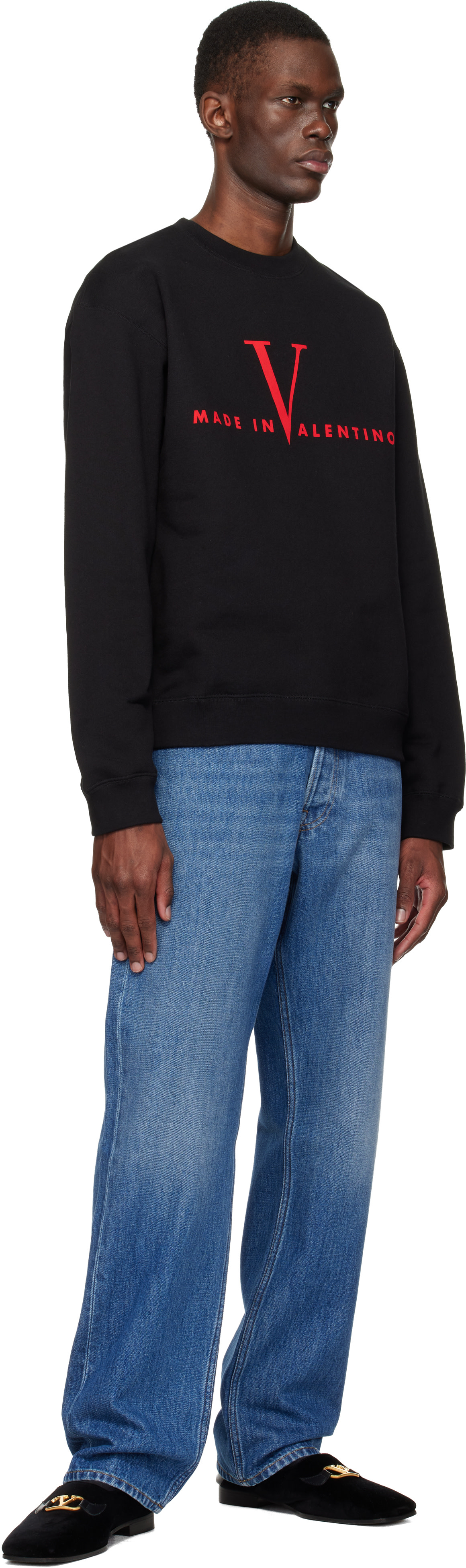 Valentino: ブラック 'Made in Valentino' Print コットン スウェット