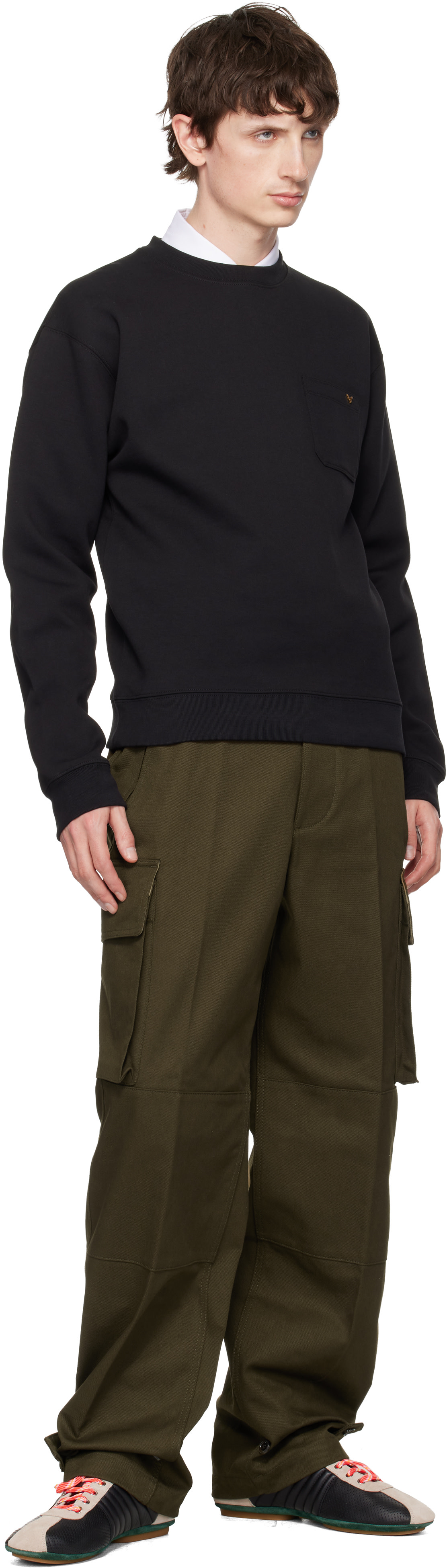 Valentino - Pull molletonné noir en jersey de coton à ferrure en V
