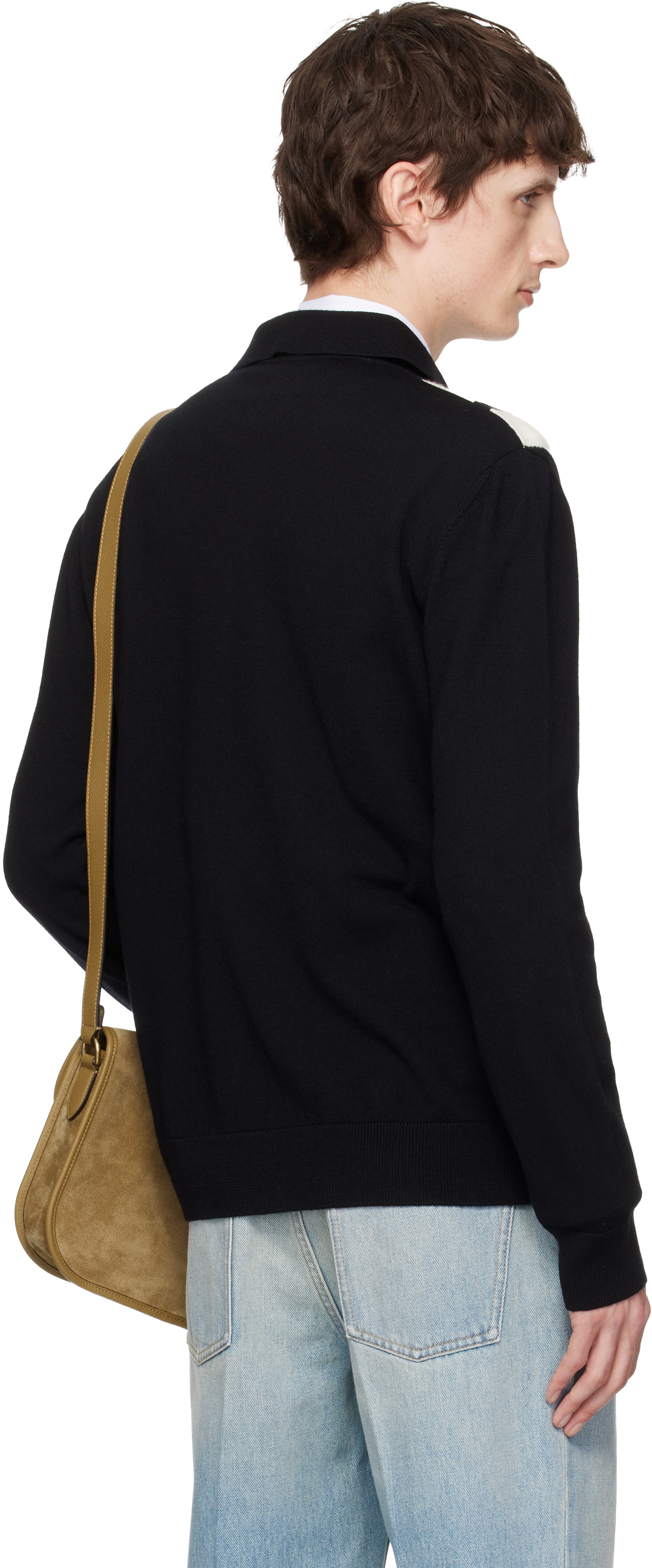 Valentino: Black Knit Wool Logo Polo | SSENSE