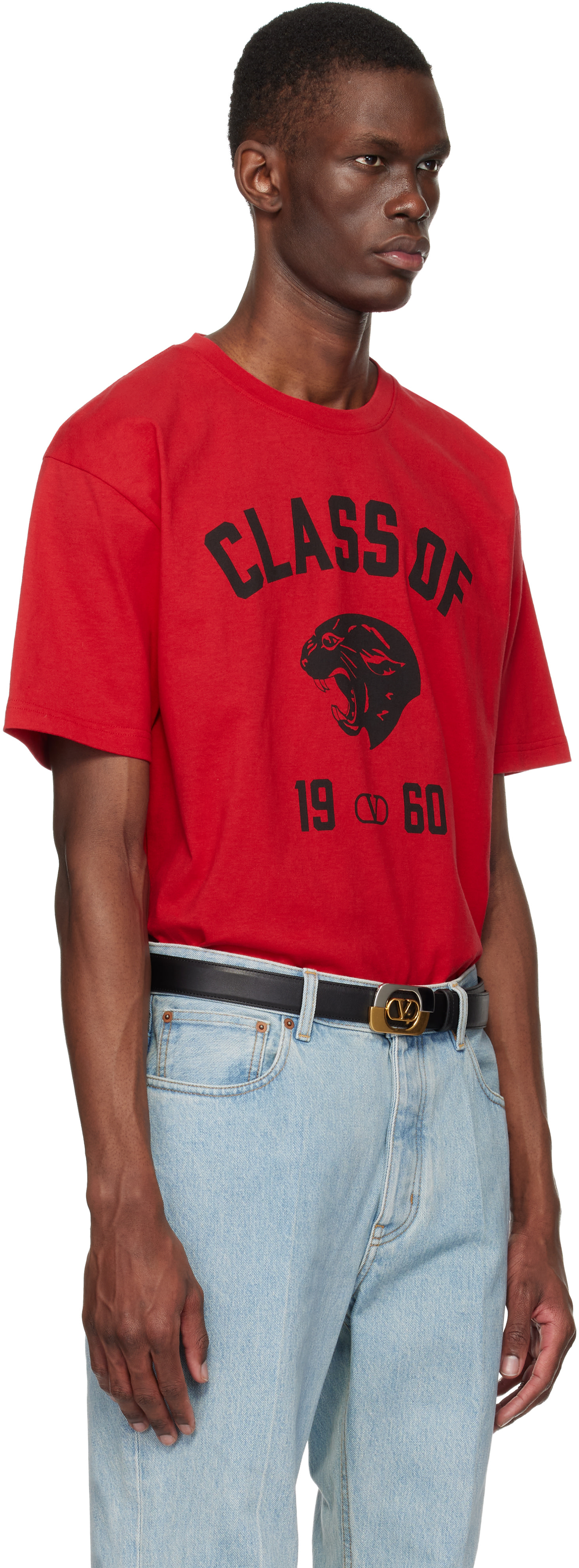Valentino: ブラック Panther 'Class of 1960' Print コットン Tシャツ Valentino: ブラック Panther 'Class of 1960' Print コットン Tシャツ