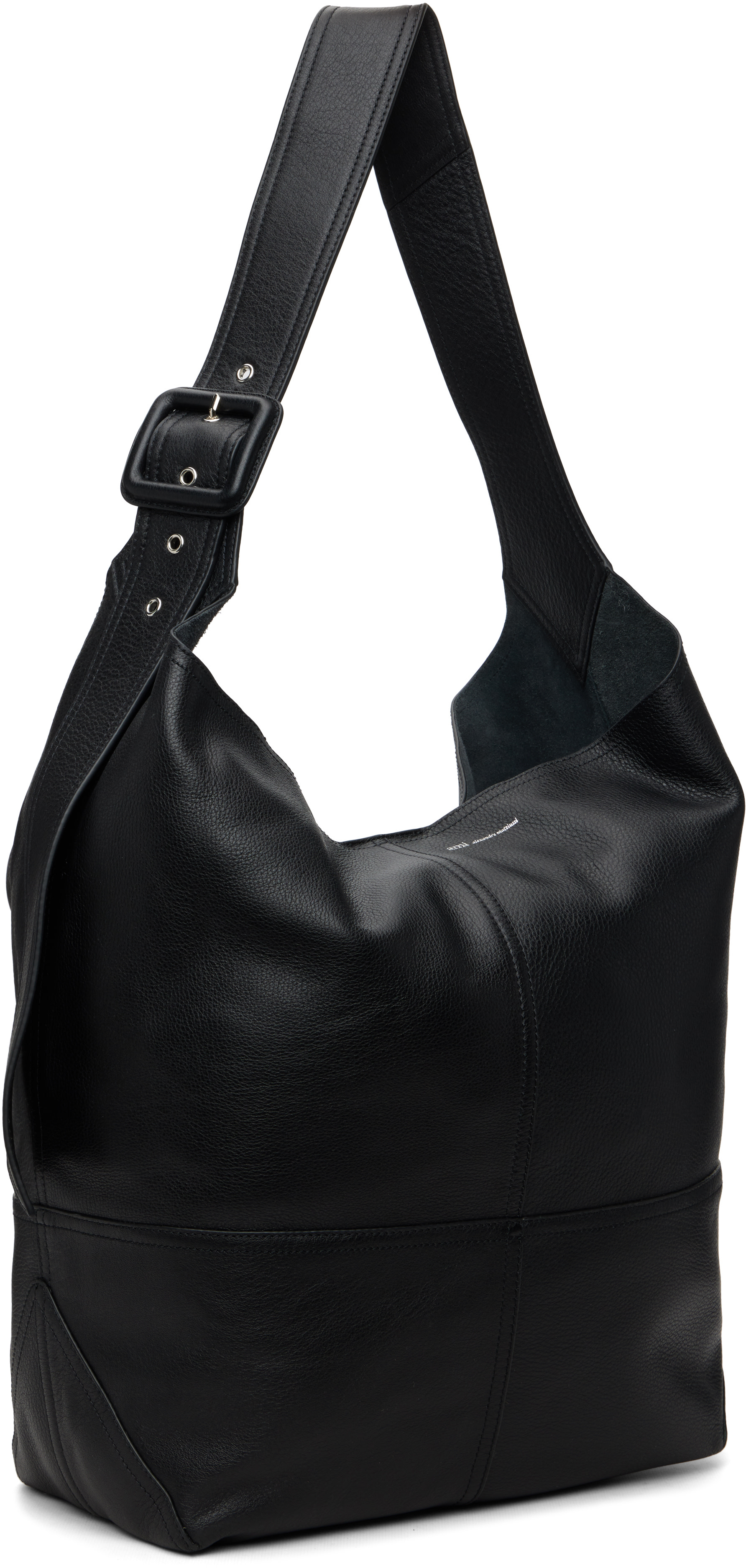 AMI Paris: Black Taurillon Leather Etienne Crossbody Bag | SSENSE