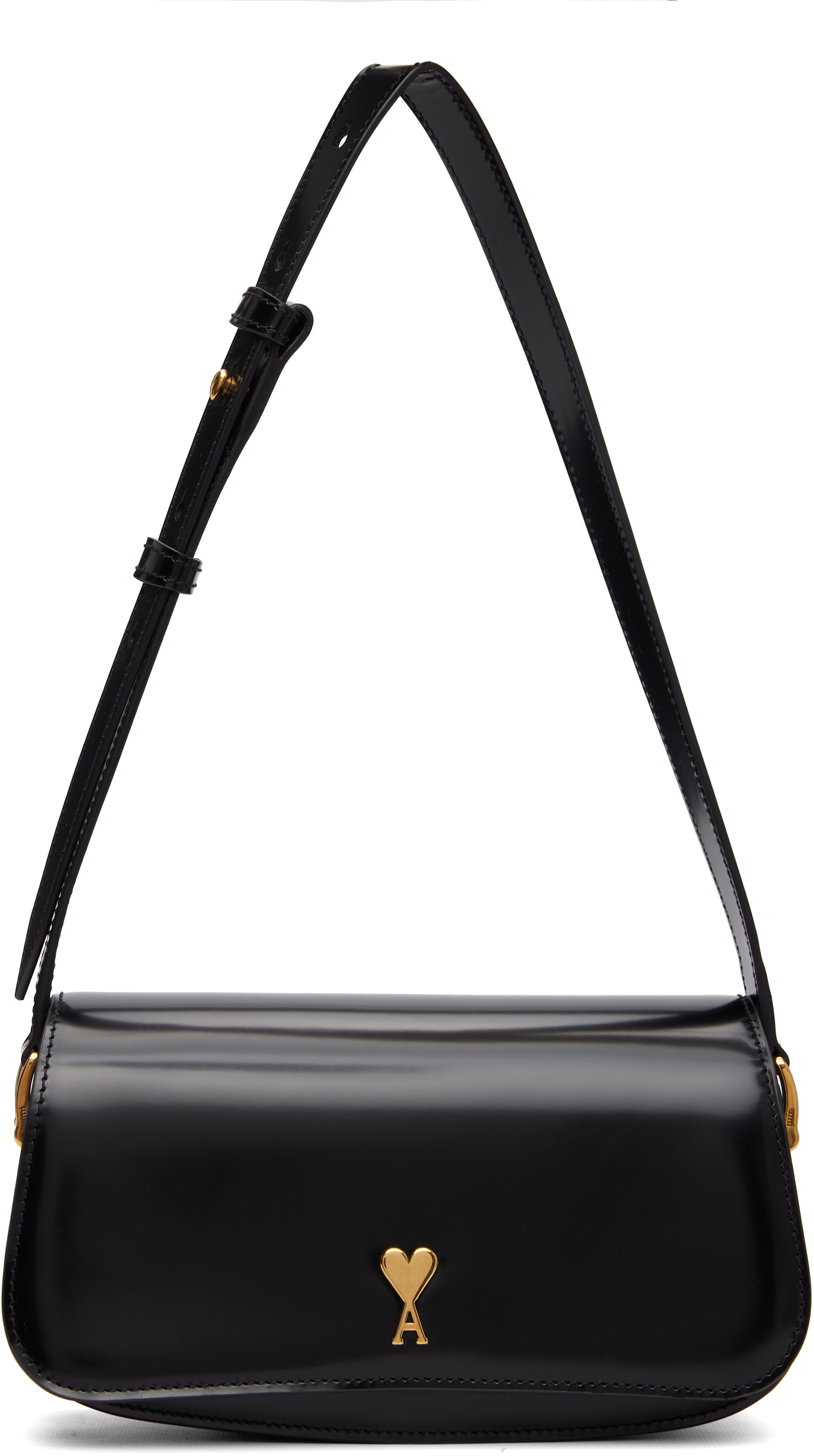 AMI Paris: Black Calfskin Leather Paris Paris Shoulder Bag