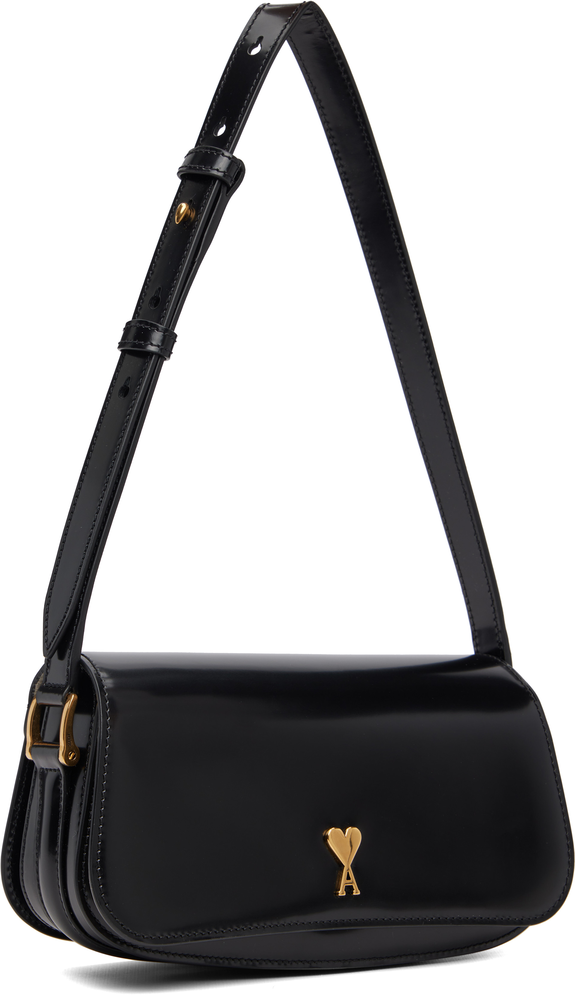 AMI Paris: Black Calfskin Leather Paris Paris Shoulder Bag | SSENSE