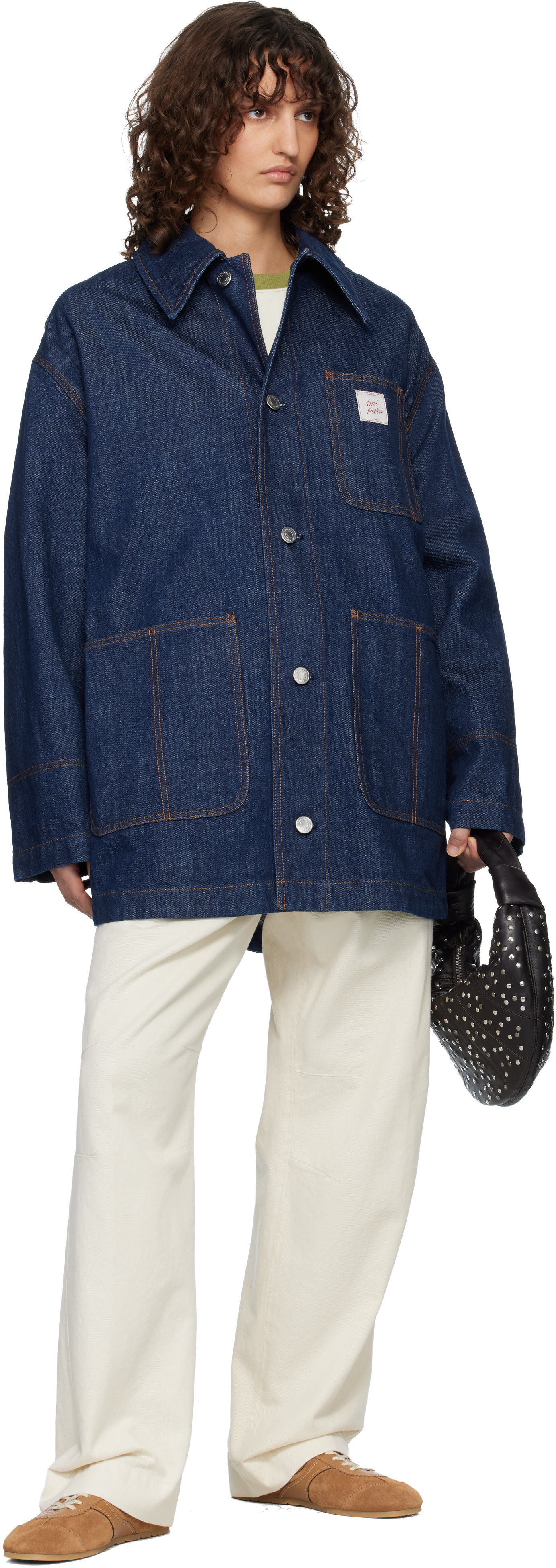 AMI Paris: Indigo Cotton 'Ami Paris Heritage' Label Worker Jacket