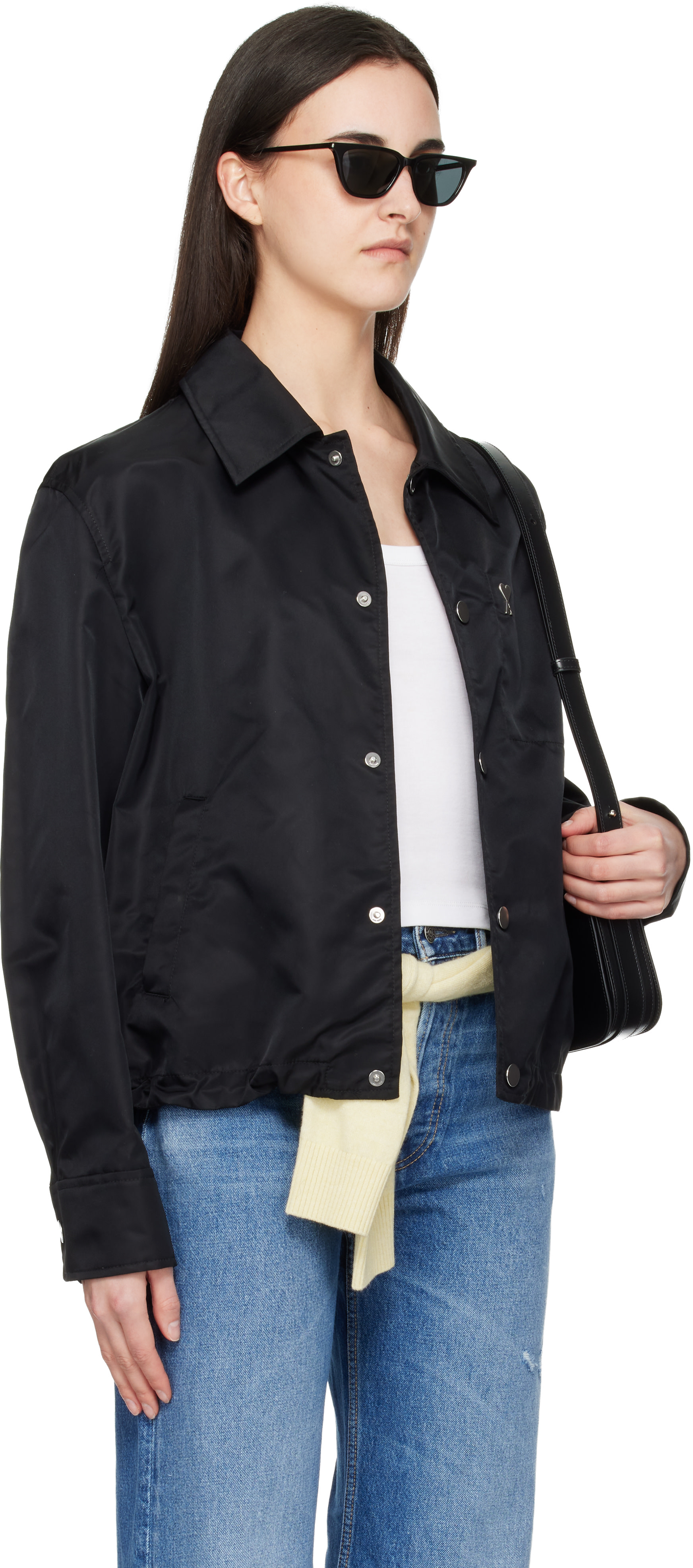 AMI Paris - Black Nylon 'Ami De Coeur' Stud Buttoned Jacket