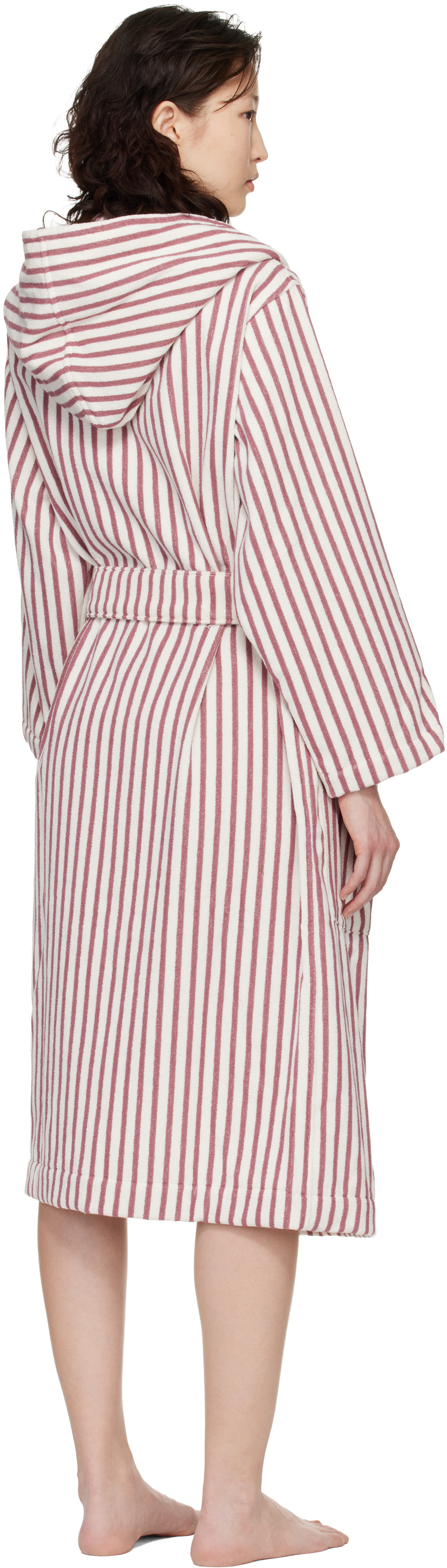 TEKLA テリーバスローブ Tekla: White & Red Terry Hooded Bathrobe | SSENSE