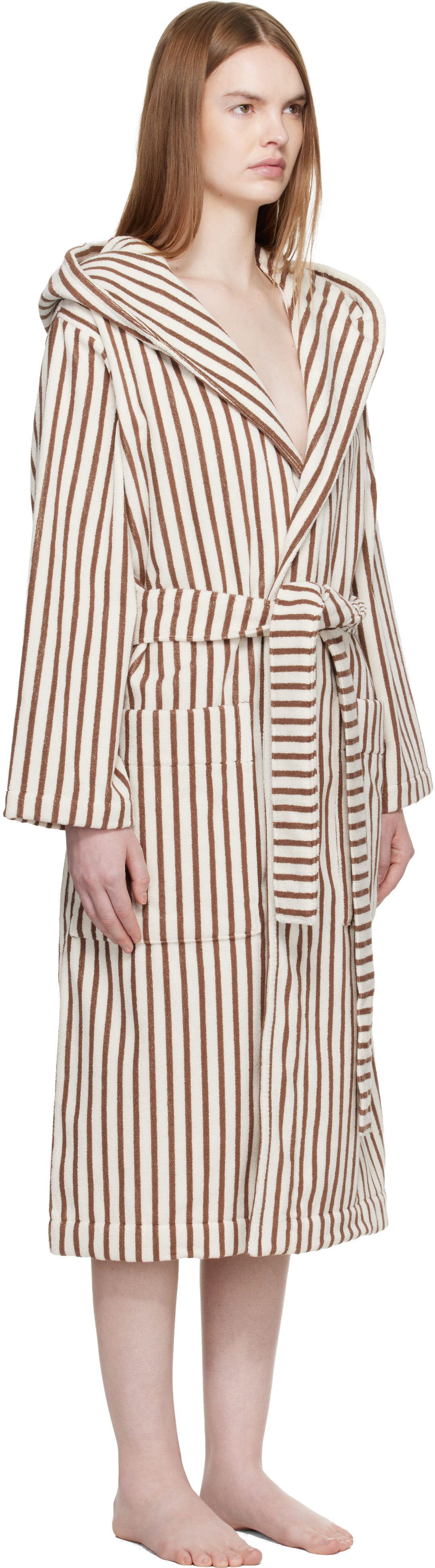 Tekla - Off White & Brown Terry Hooded Bathrobe
