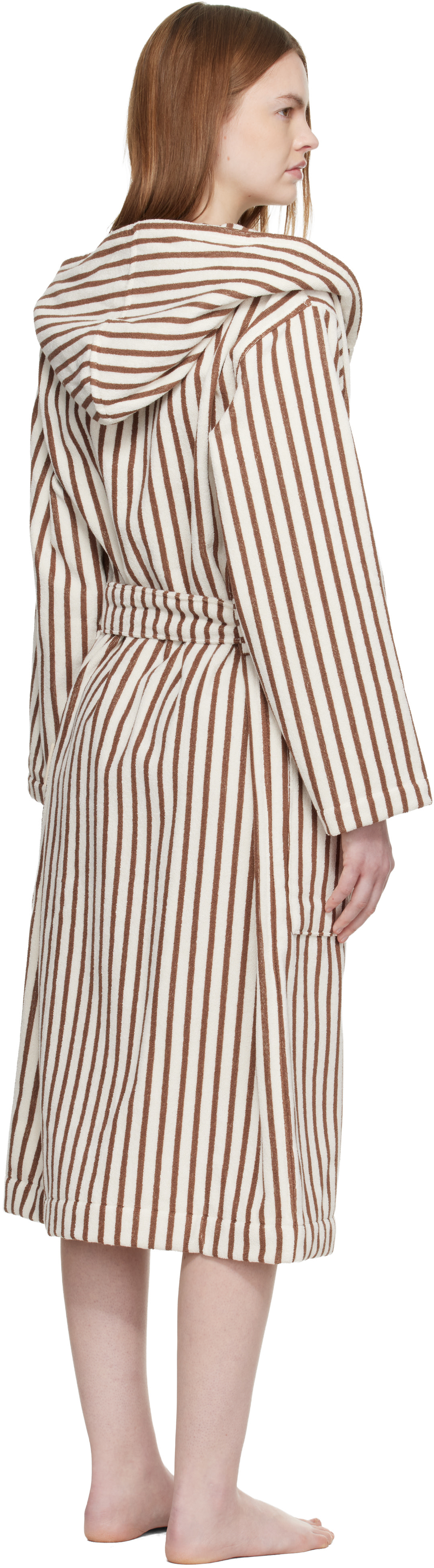 Tekla - Off White & Brown Terry Hooded Bathrobe