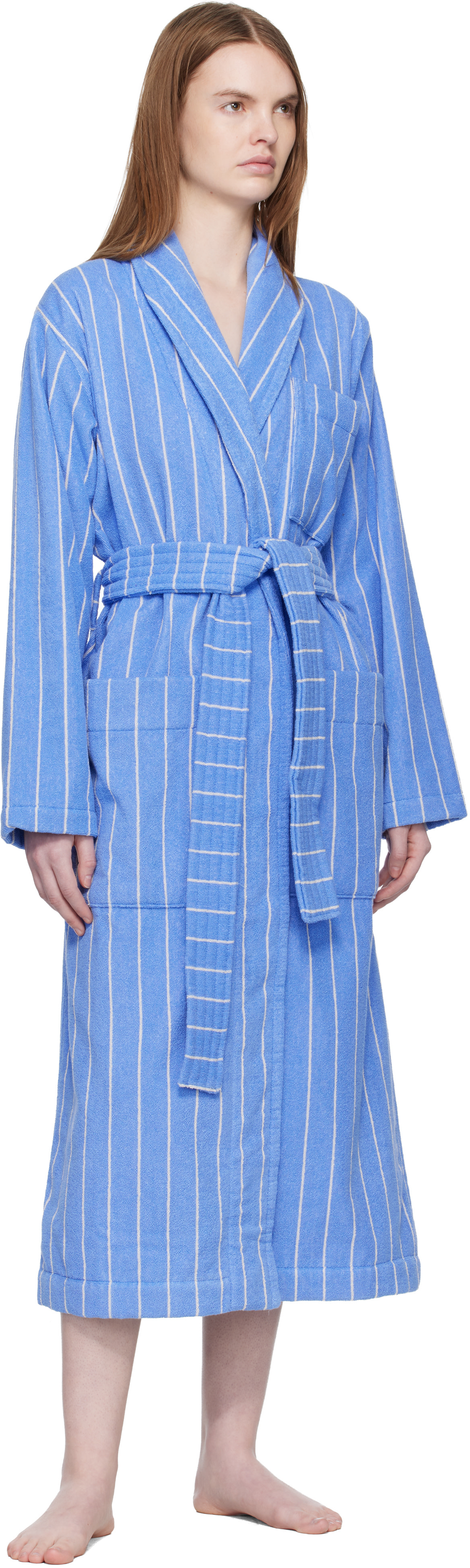 Tekla: Blue & White Terry Classic Bathrobe | SSENSE