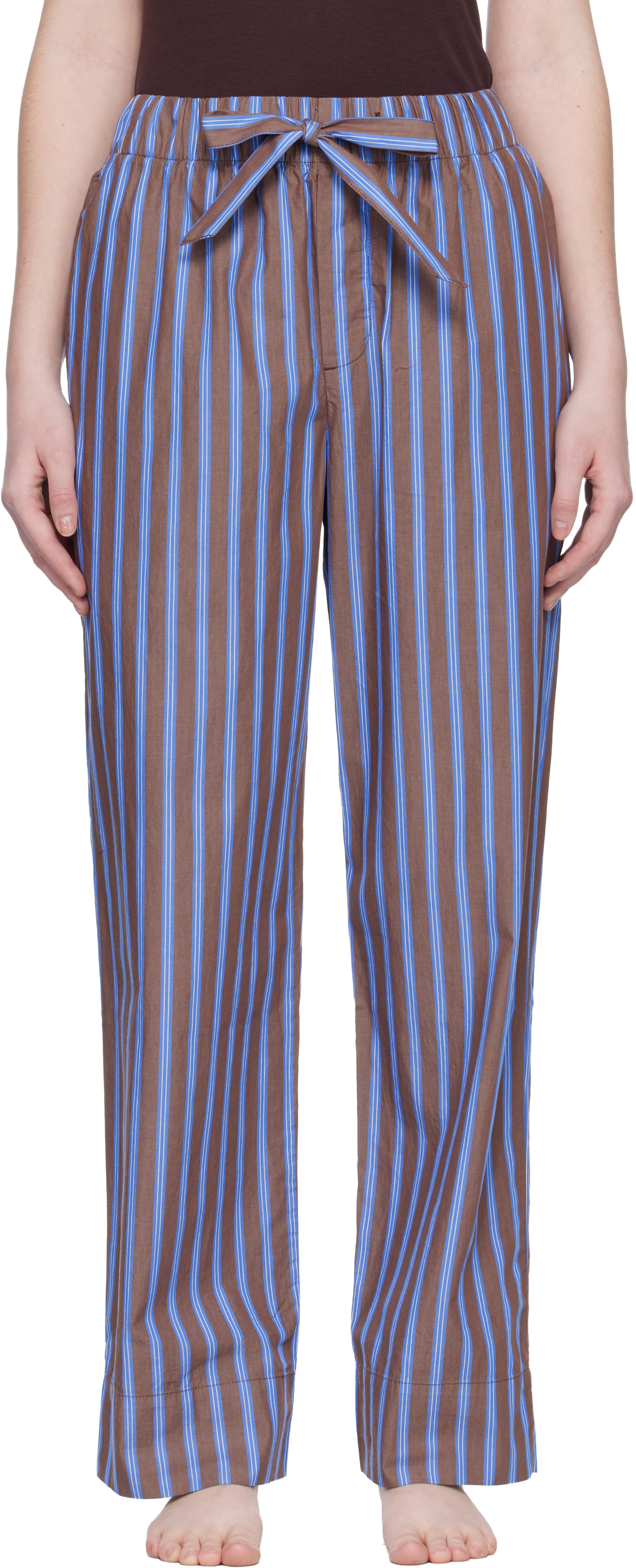 Tekla: Brown & Blue Poplin Pyjama Pants | SSENSE