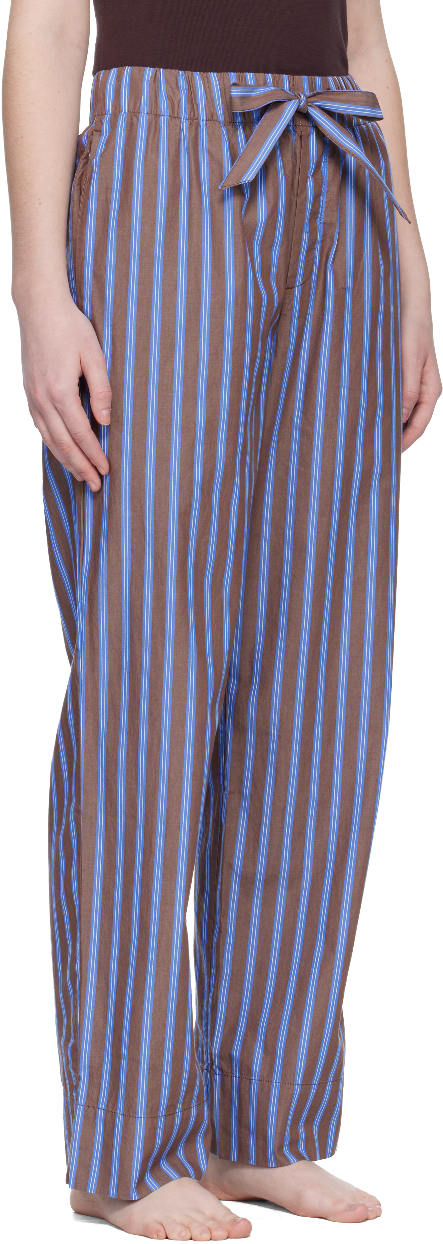 Tekla: Brown & Blue Poplin Pyjama Pants | SSENSE