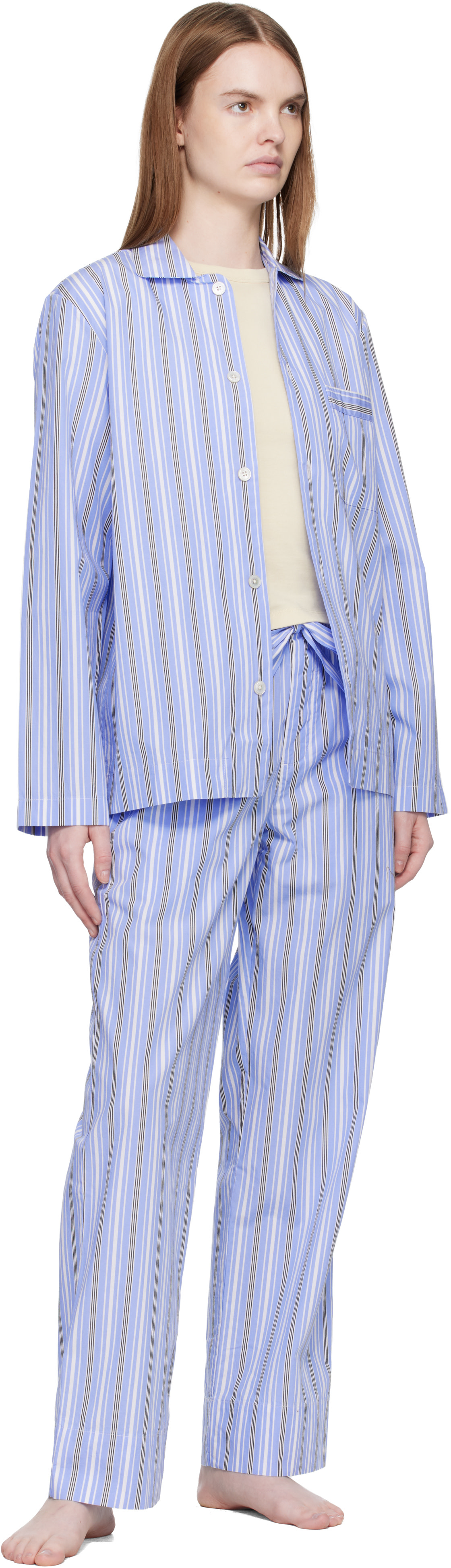 ルームウェア・パジャマ TEKLA Poplin pants  Blue Tekla: Blue & White Poplin Pyjama Pants | SSENSE