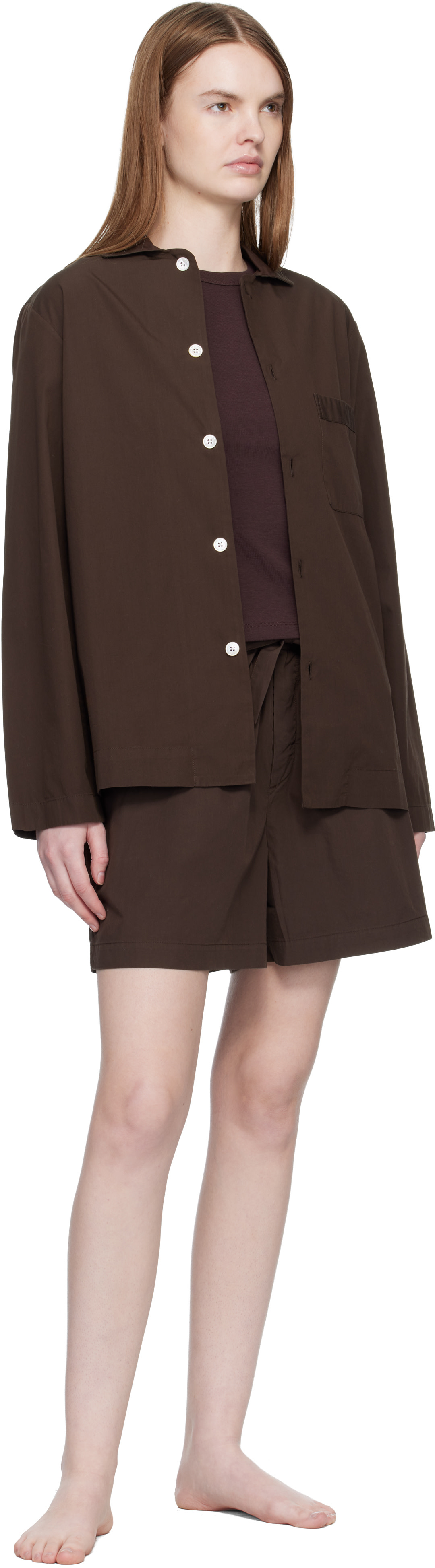 Tekla - Short de pyjama brun en popeline
