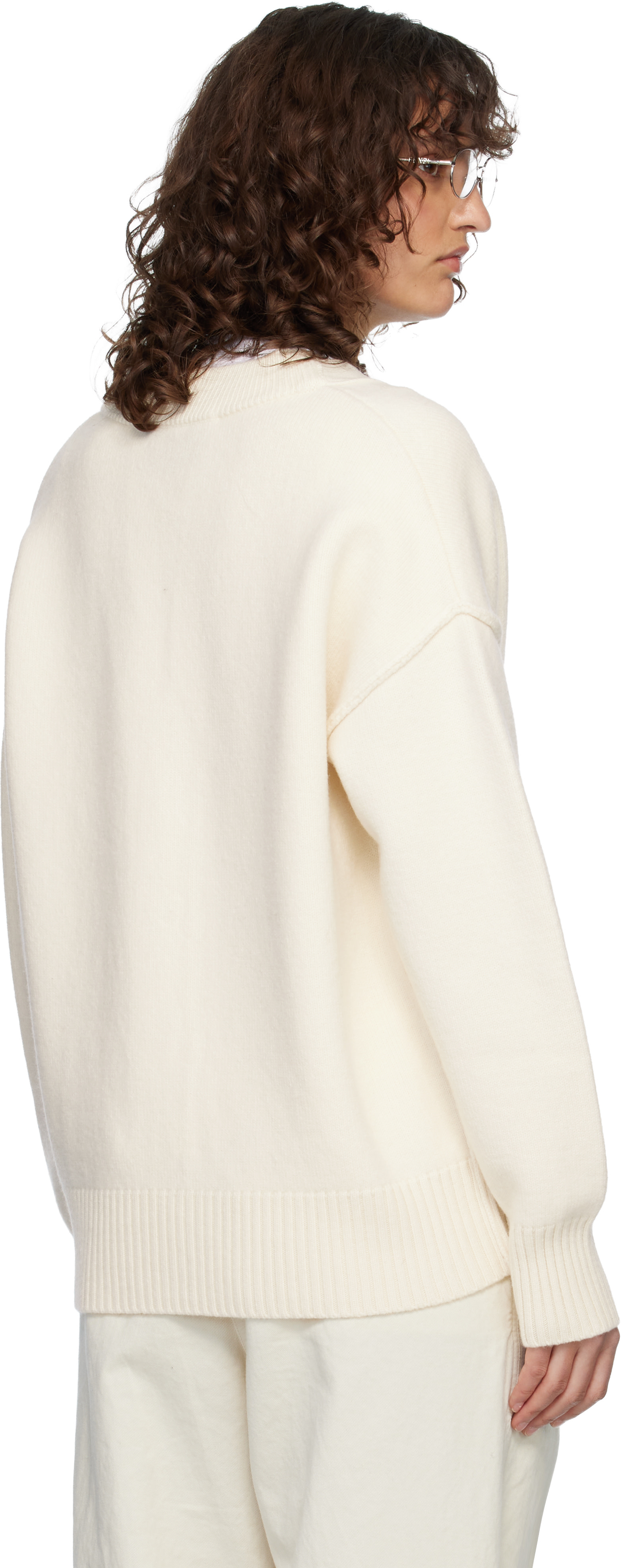 AMI Paris: Off-White Wool Ami de Coeur Cardigan | SSENSE