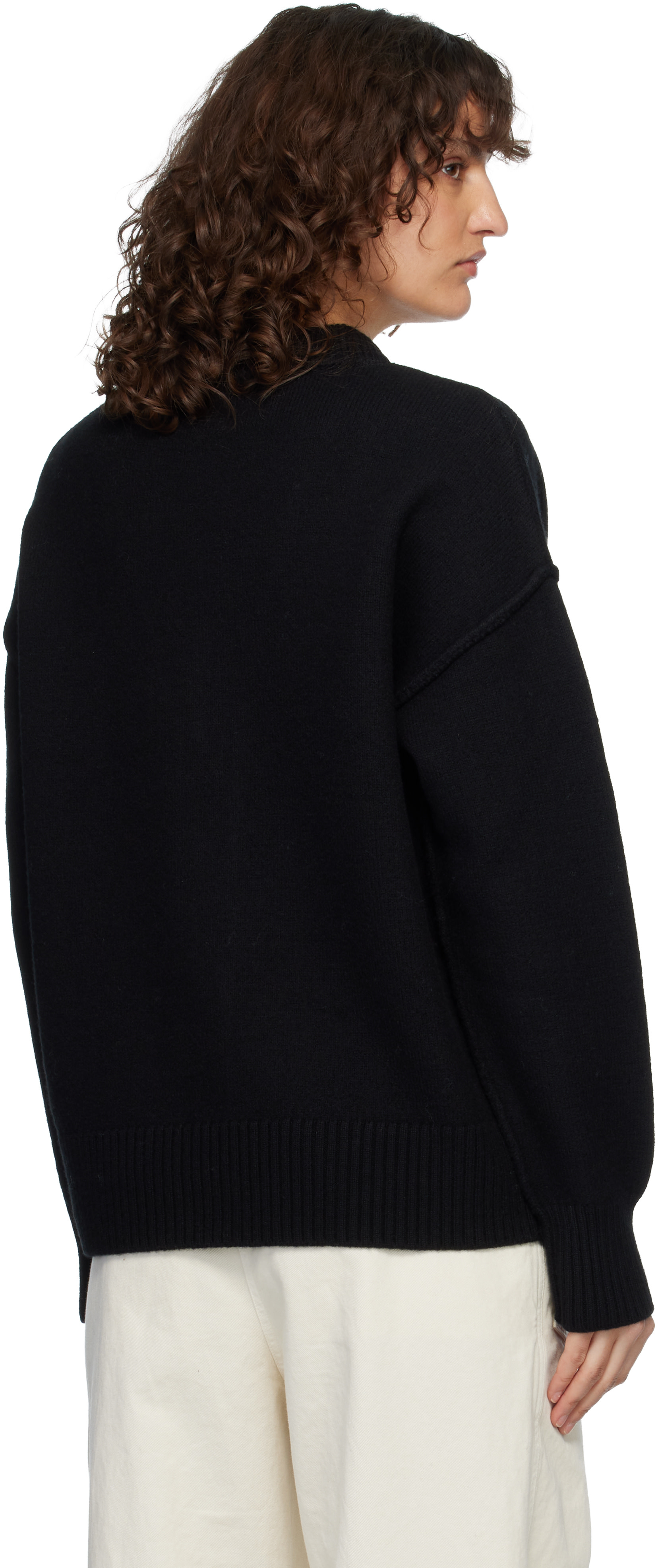 AMI Paris: Black Wool Ami de Coeur Cardigan | SSENSE