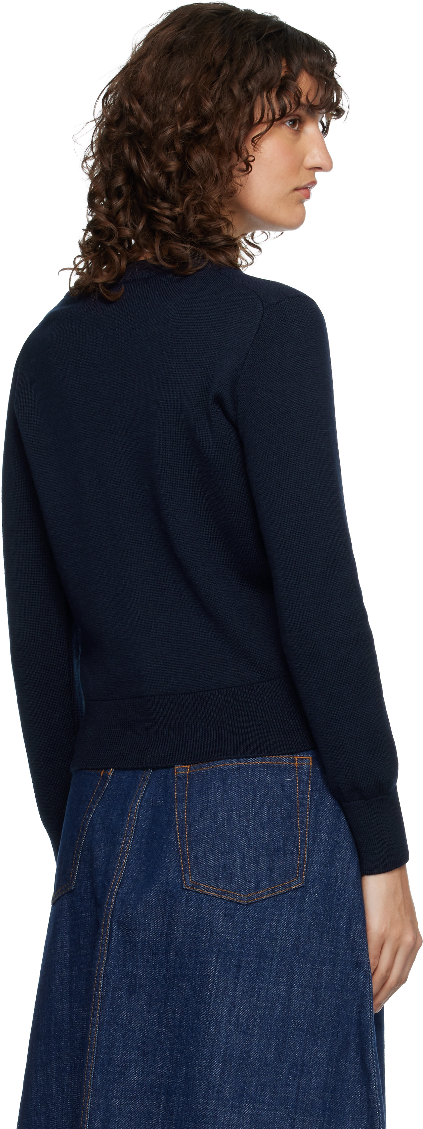 AMI Paris: Navy Wool Crewneck Ami de Coeur Cardigan | SSENSE