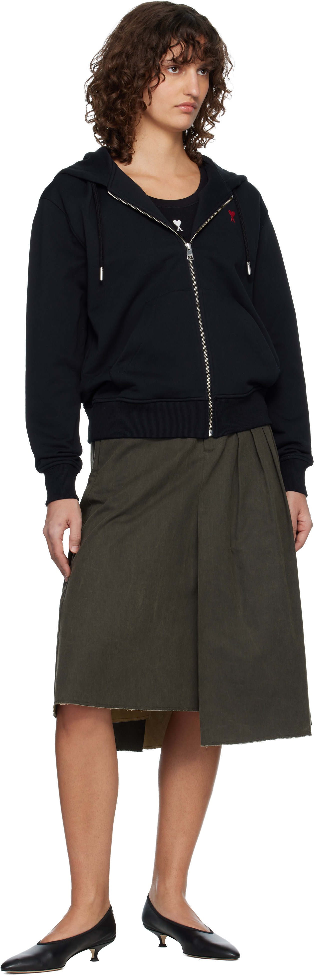AMI Paris: Black Ami de Coeur Zipped Hoodie | SSENSE Canada