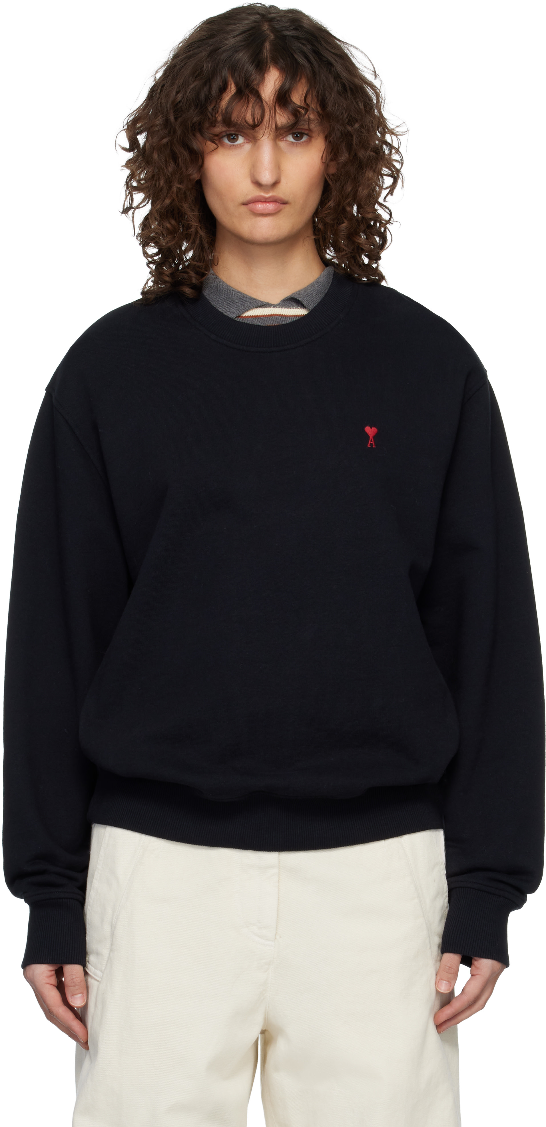 AMI Paris: Black Cotton Ami de Coeur Sweatshirt | SSENSE Canada