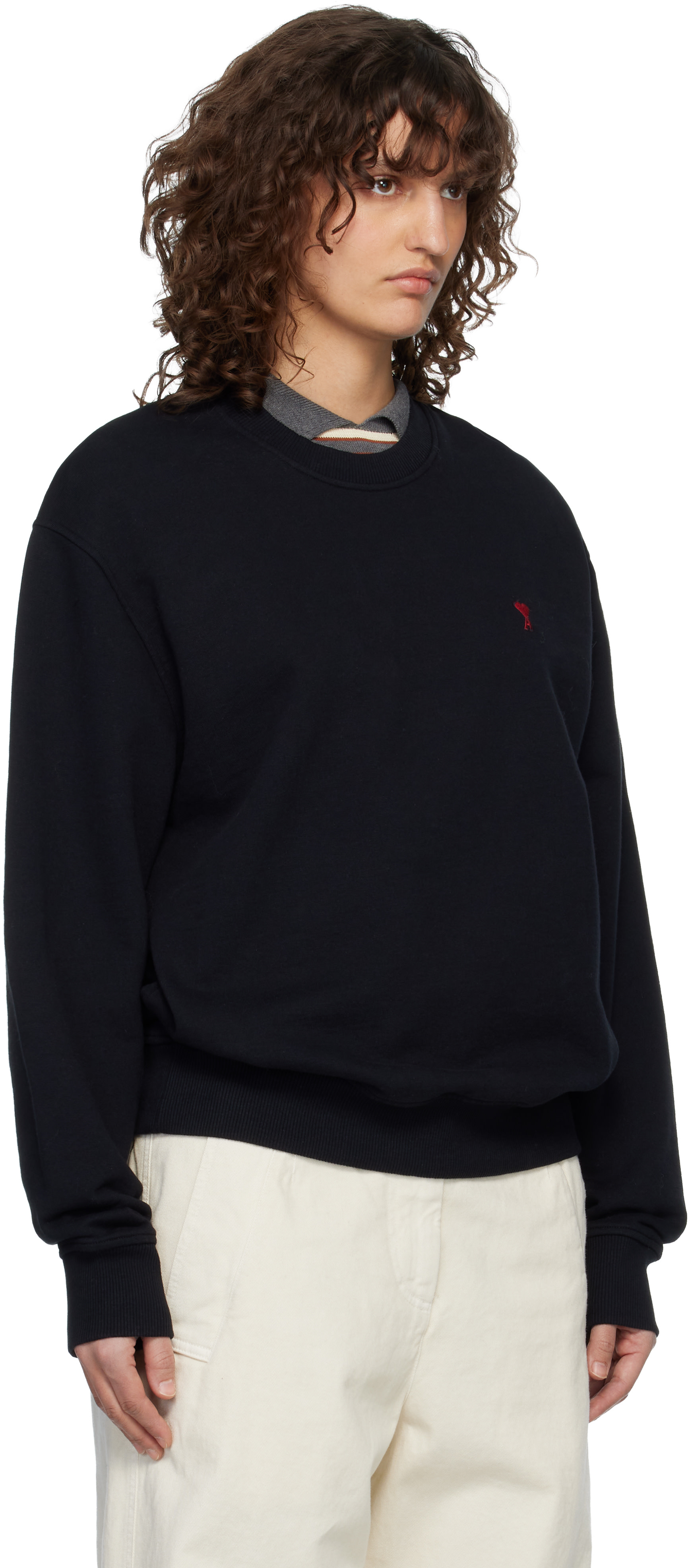 AMI Paris: Black Cotton Ami de Coeur Sweatshirt | SSENSE Canada