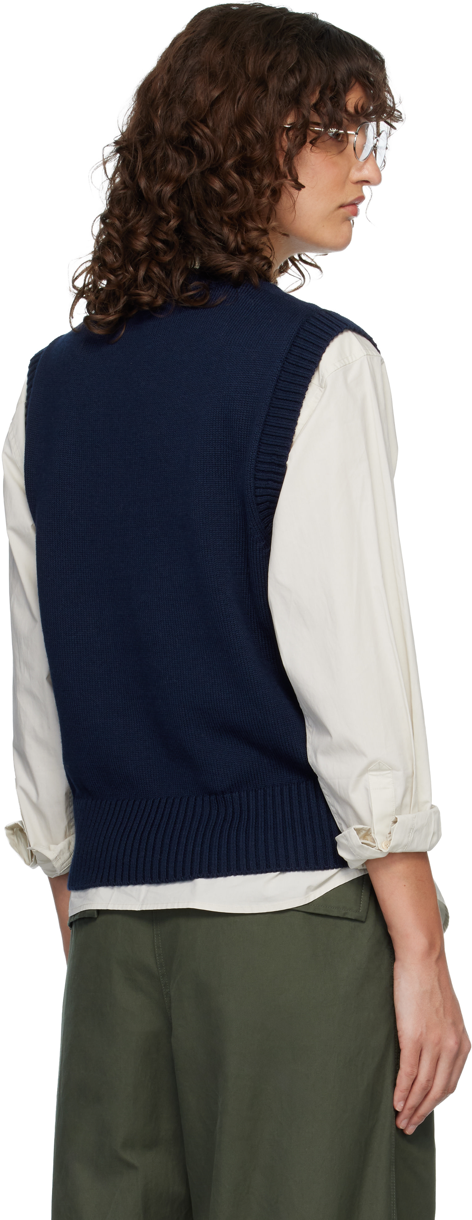 AMI Paris: Navy Wool & Cotton Sleeveless Ami de Coeur Vest | SSENSE