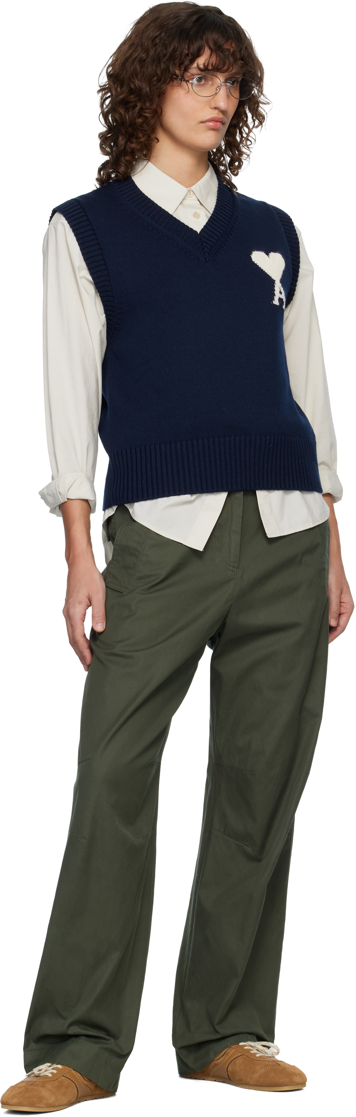 AMI Paris: Navy Wool & Cotton Sleeveless Ami de Coeur Vest | SSENSE