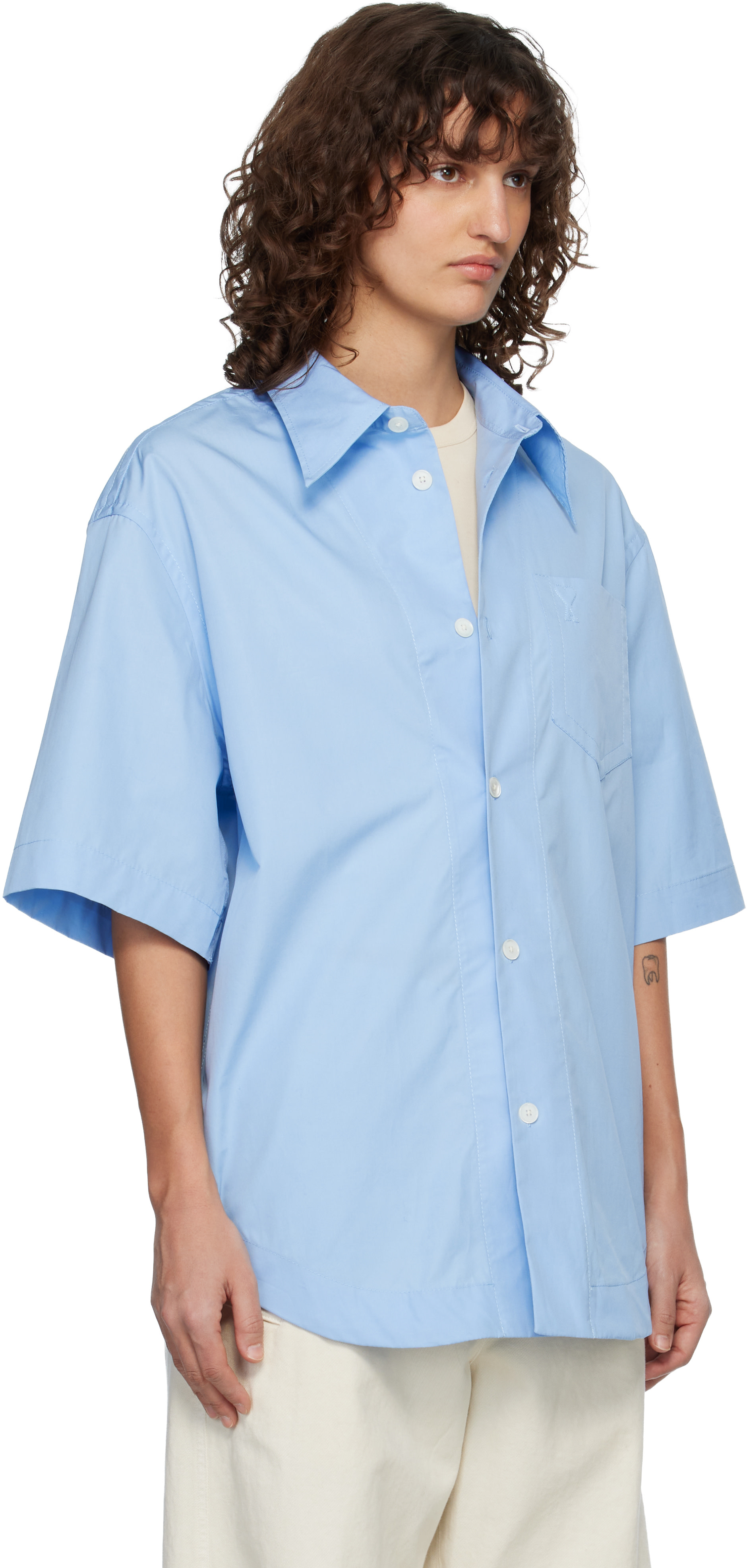 AMI Paris: Blue Short Sleeve Wide Shirt | SSENSE