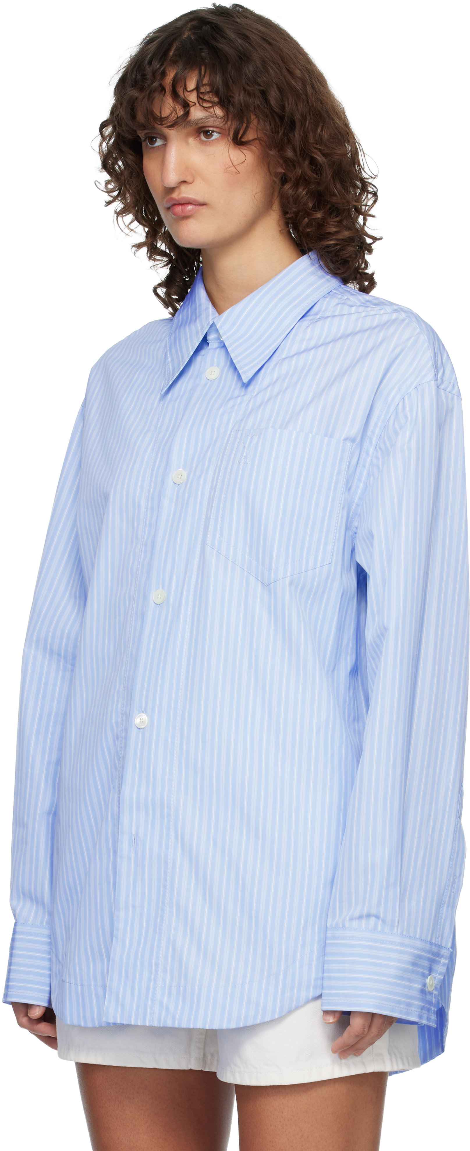 AMI Paris: Blue Long Sleeve Wide Shirt | SSENSE