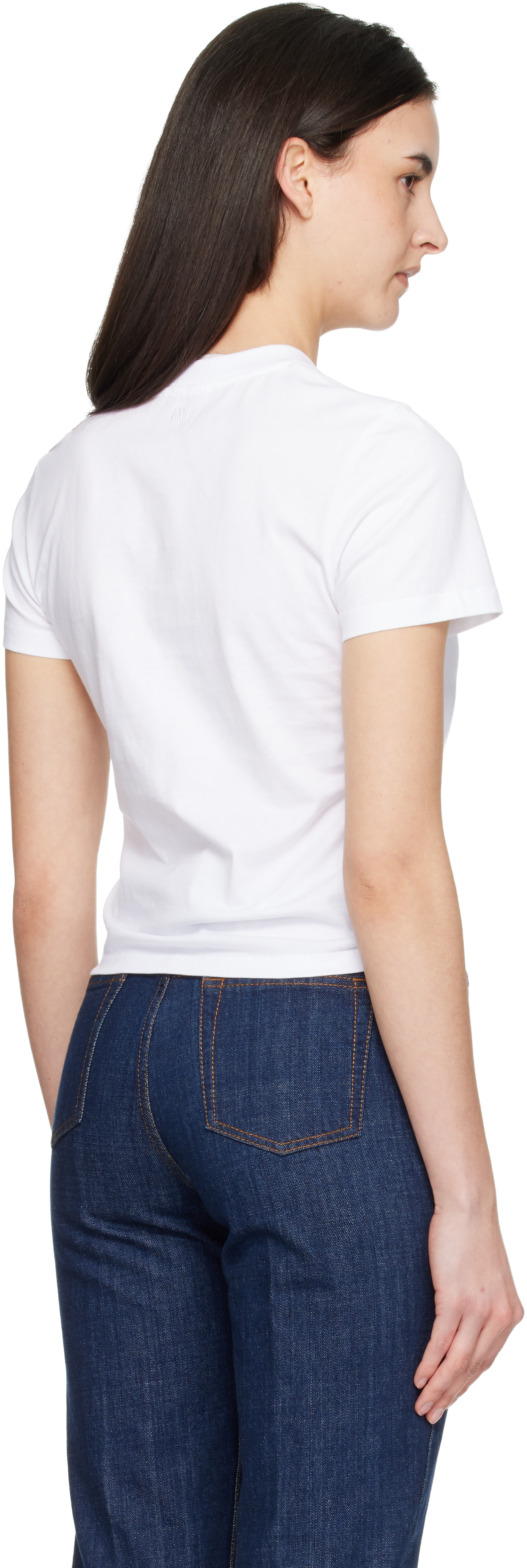 AMI Paris: ホワイト Ami de Coeur コットン クロップド Tシャツ