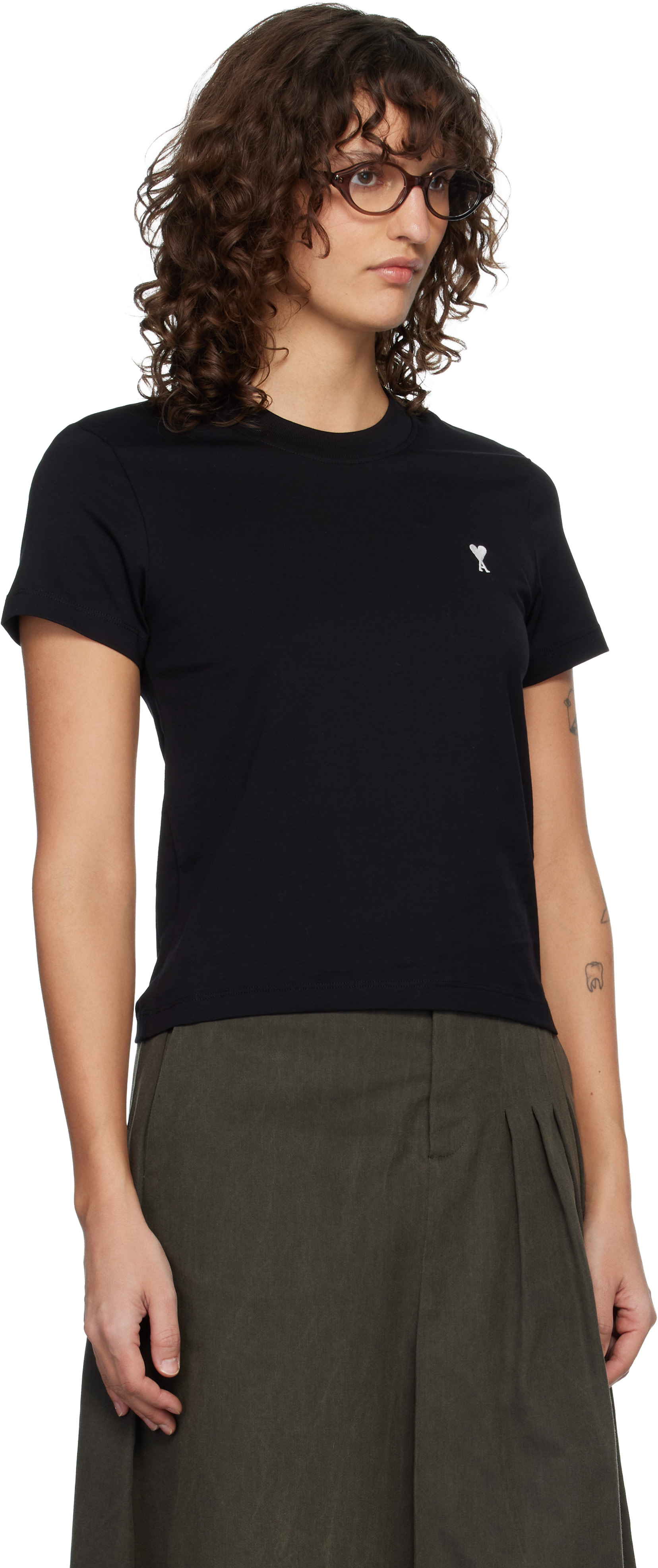 AMI Paris: Black Ami de Coeur Cropped T-shirt | SSENSE