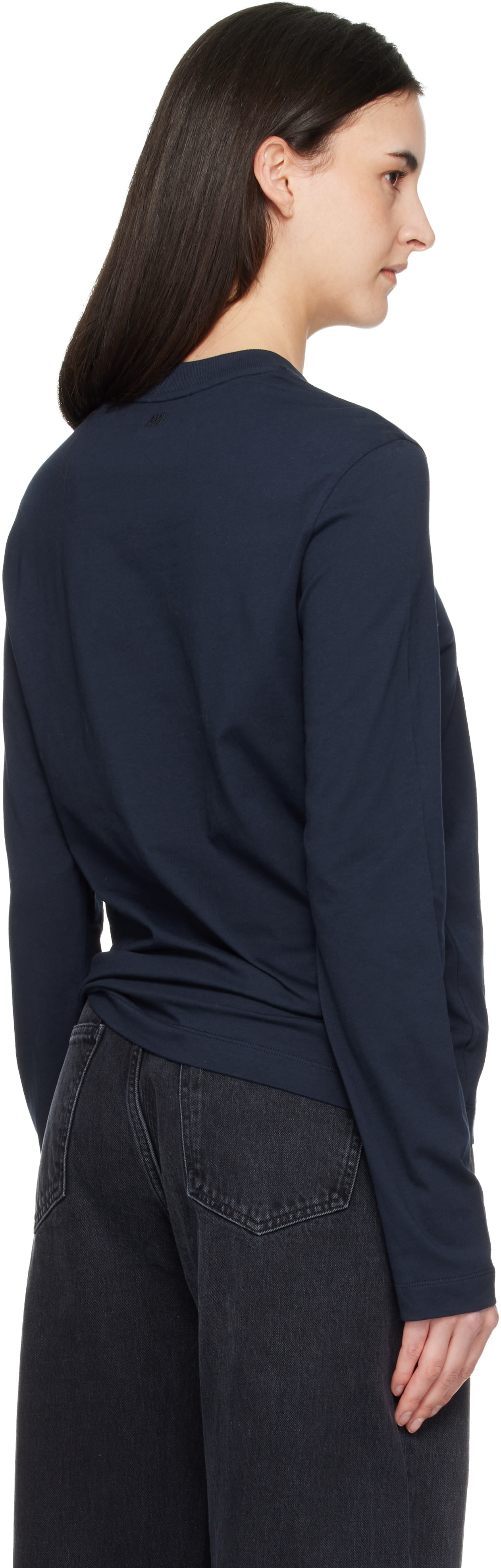 AMI Paris: Navy Cotton Ami de Coeur Long Sleeves T-shirt | SSENSE
