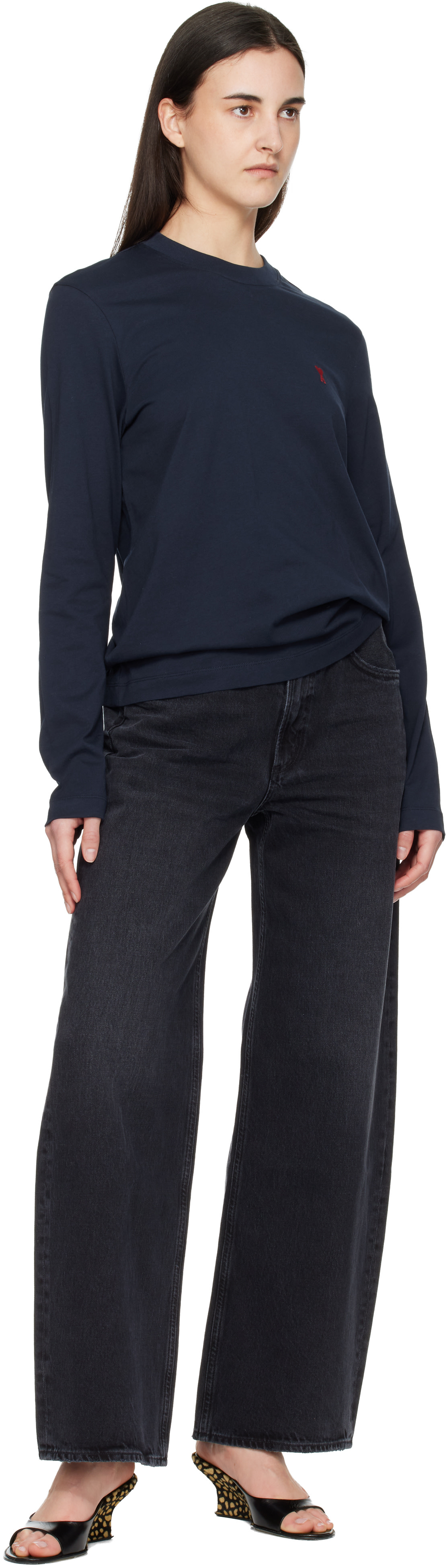 AMI Paris: Navy Cotton Ami de Coeur Long Sleeves T-shirt | SSENSE AMI Paris: Navy Cotton Ami de Coeur Long Sleeves T-shirt | SSENSE