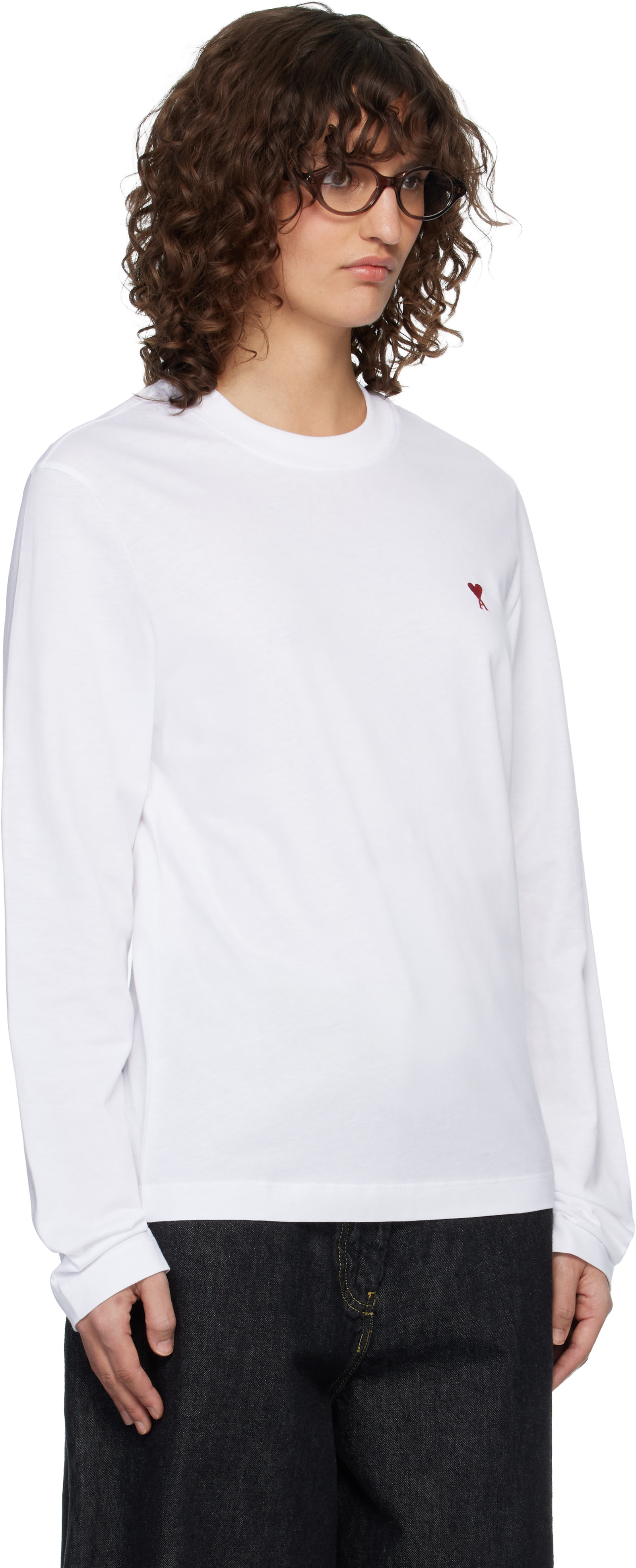 AMI Paris: White Ami de Coeur Long Sleeves T-shirt | SSENSE