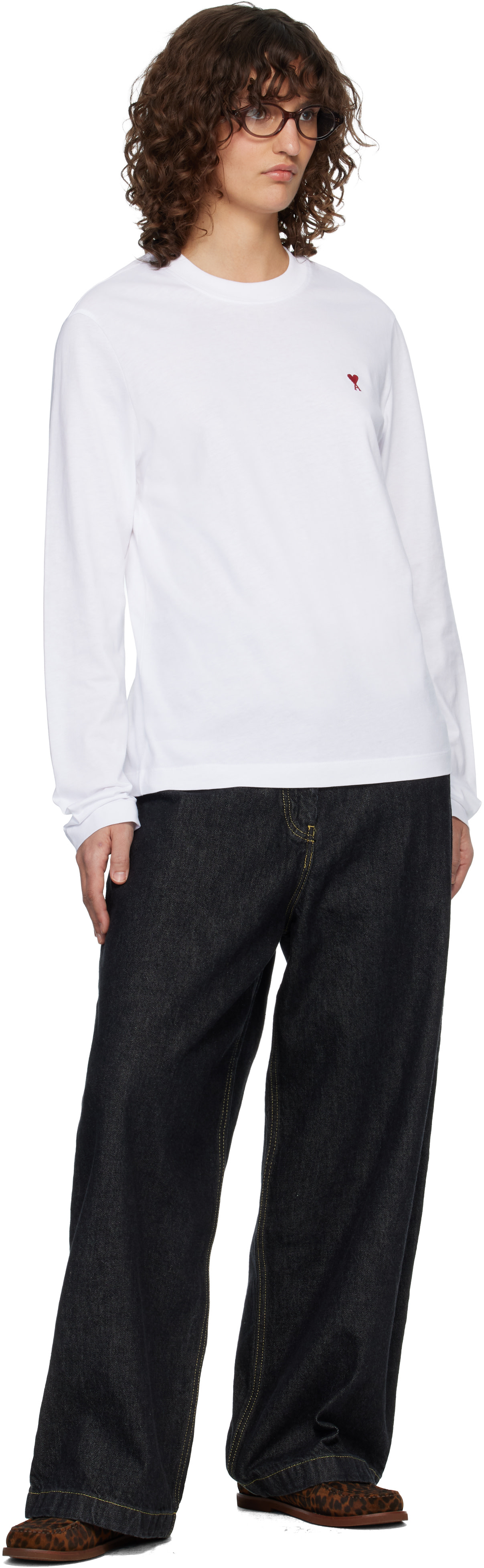 AMI Paris: White Ami de Coeur Long Sleeves T-shirt | SSENSE