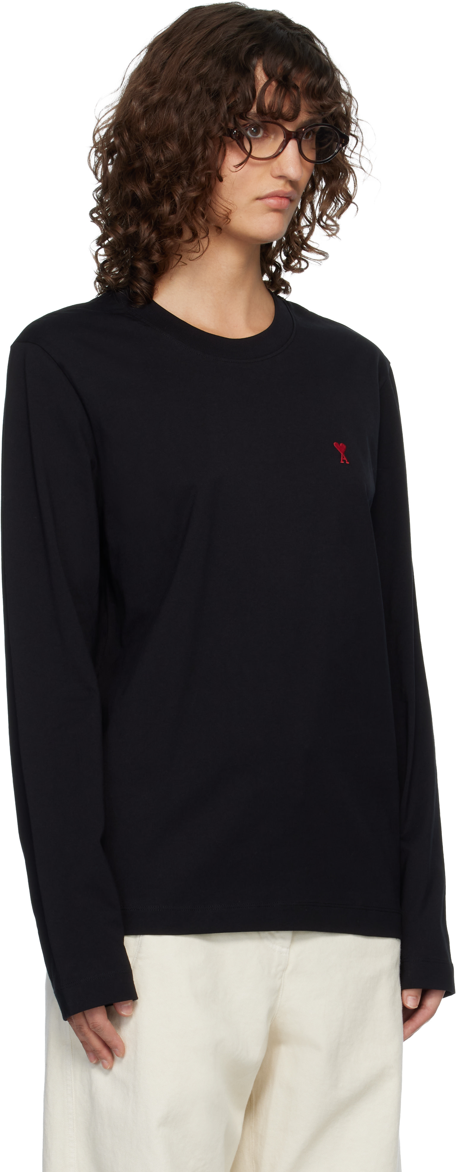AMI Paris: Black Ami de Coeur Long Sleeves T-shirt | SSENSE