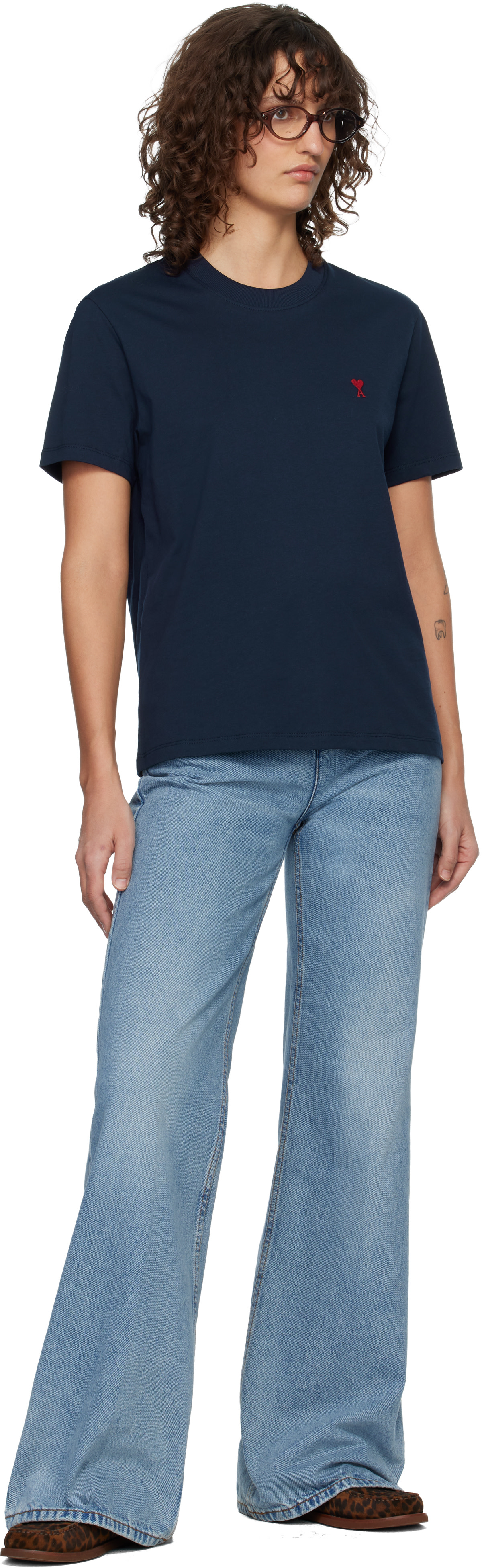 AMI Paris: ネイビー Ami de Coeur Tシャツ | SSENSE 日本
