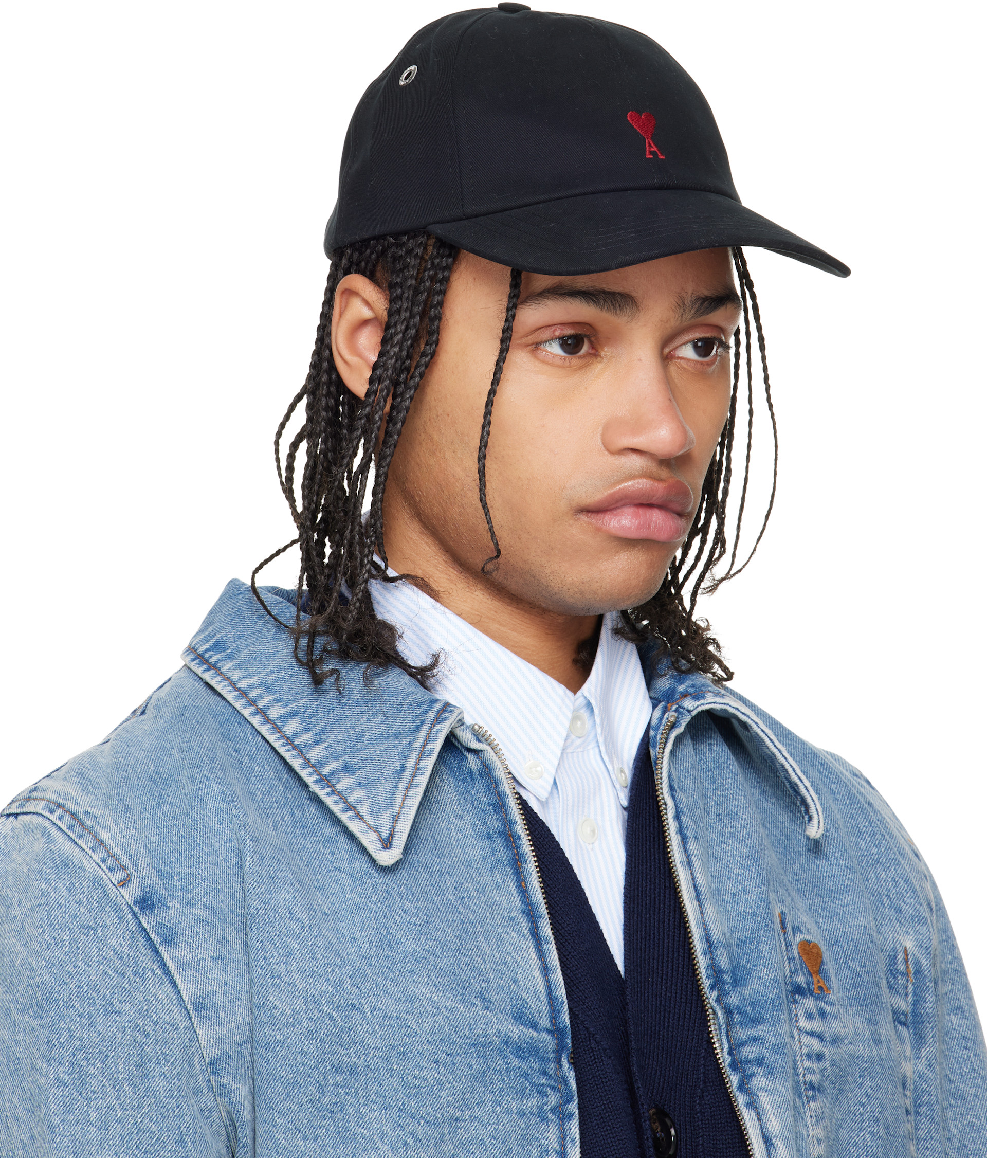AMI Paris: Black Cotton Ami de Coeur Embroidery Cap | SSENSE Canada