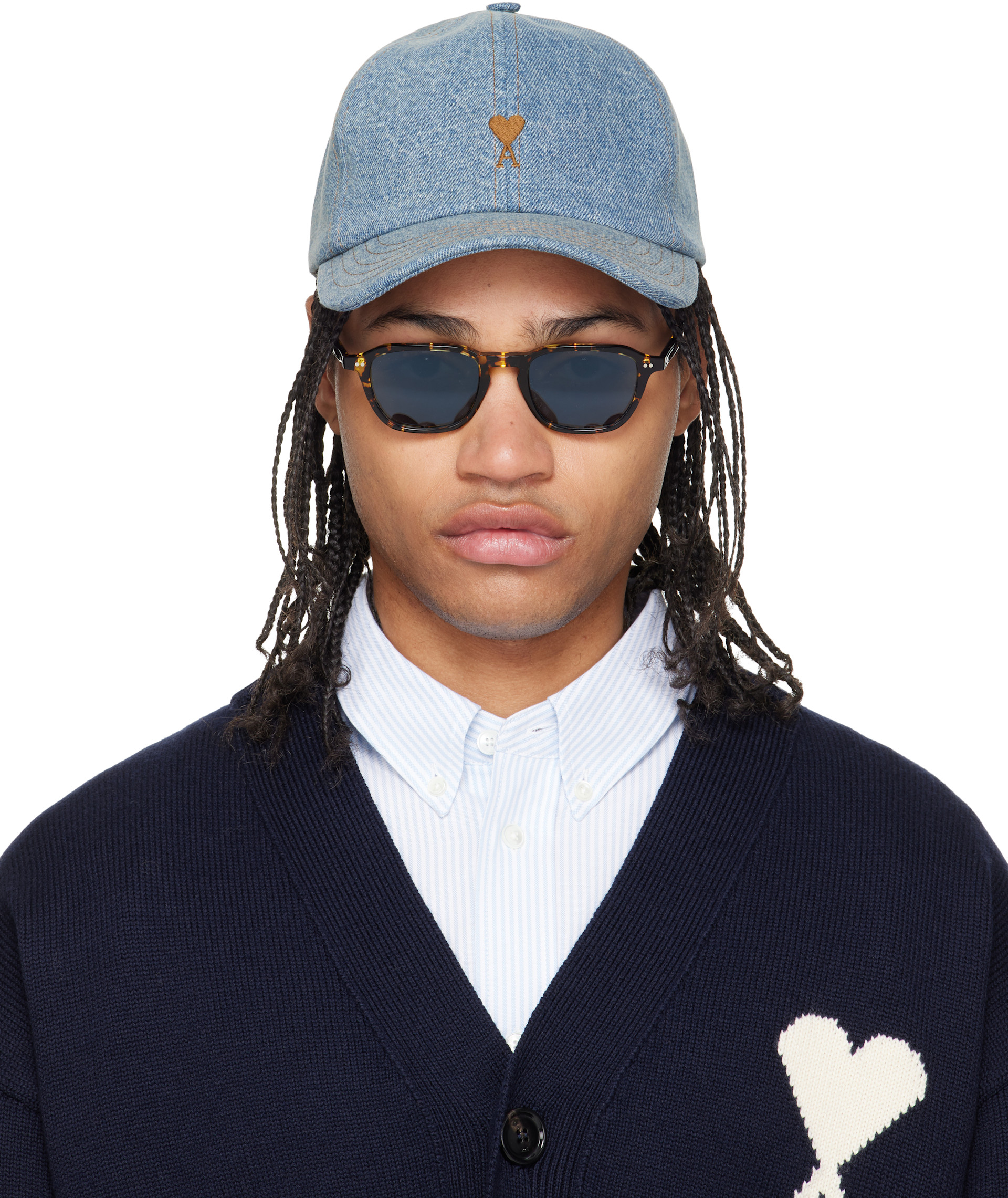 AMI Paris: Blue Denim Ami de Coeur Embroidery Cap | SSENSE Canada