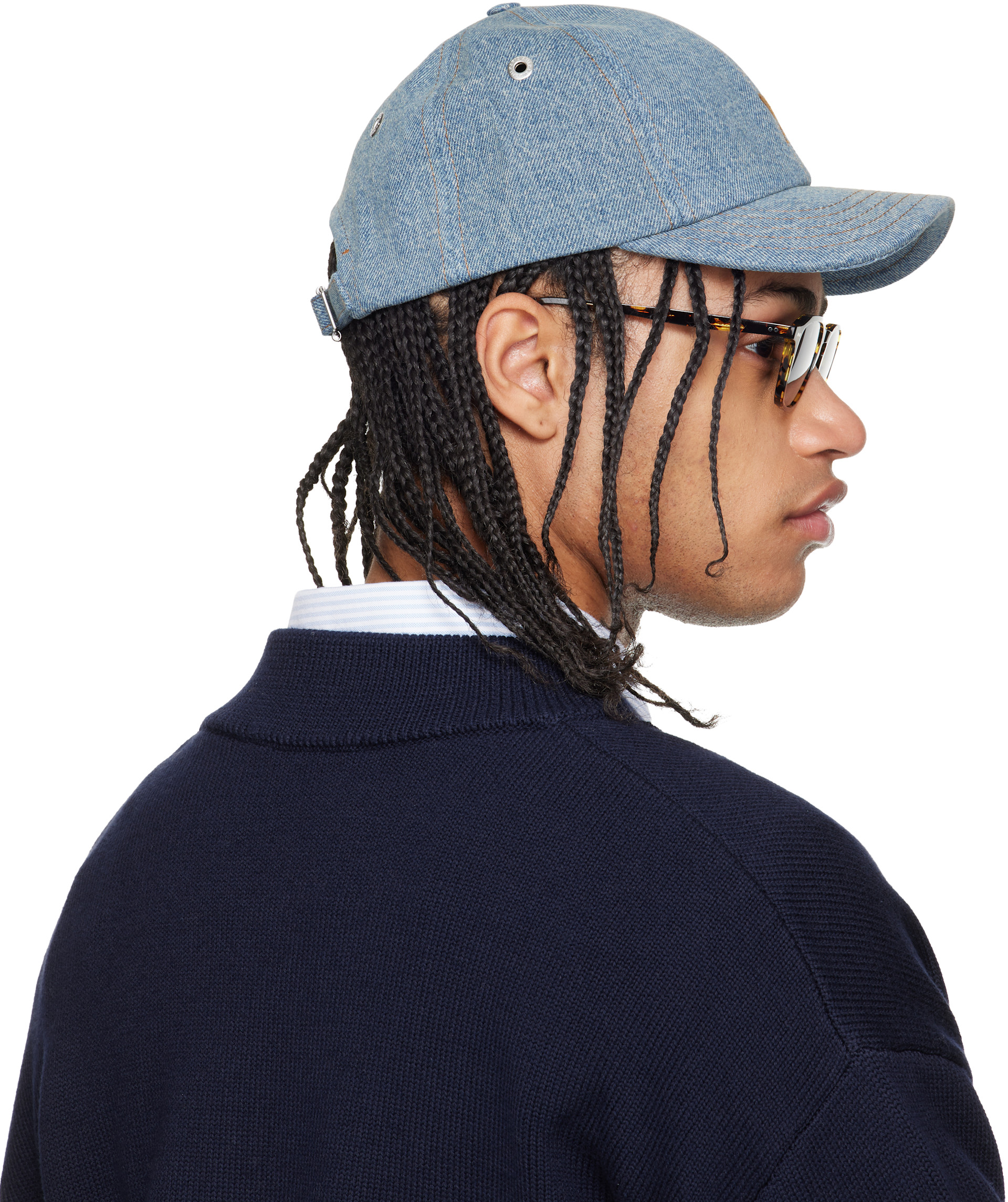 AMI Paris: Blue Denim Ami de Coeur Embroidery Cap | SSENSE