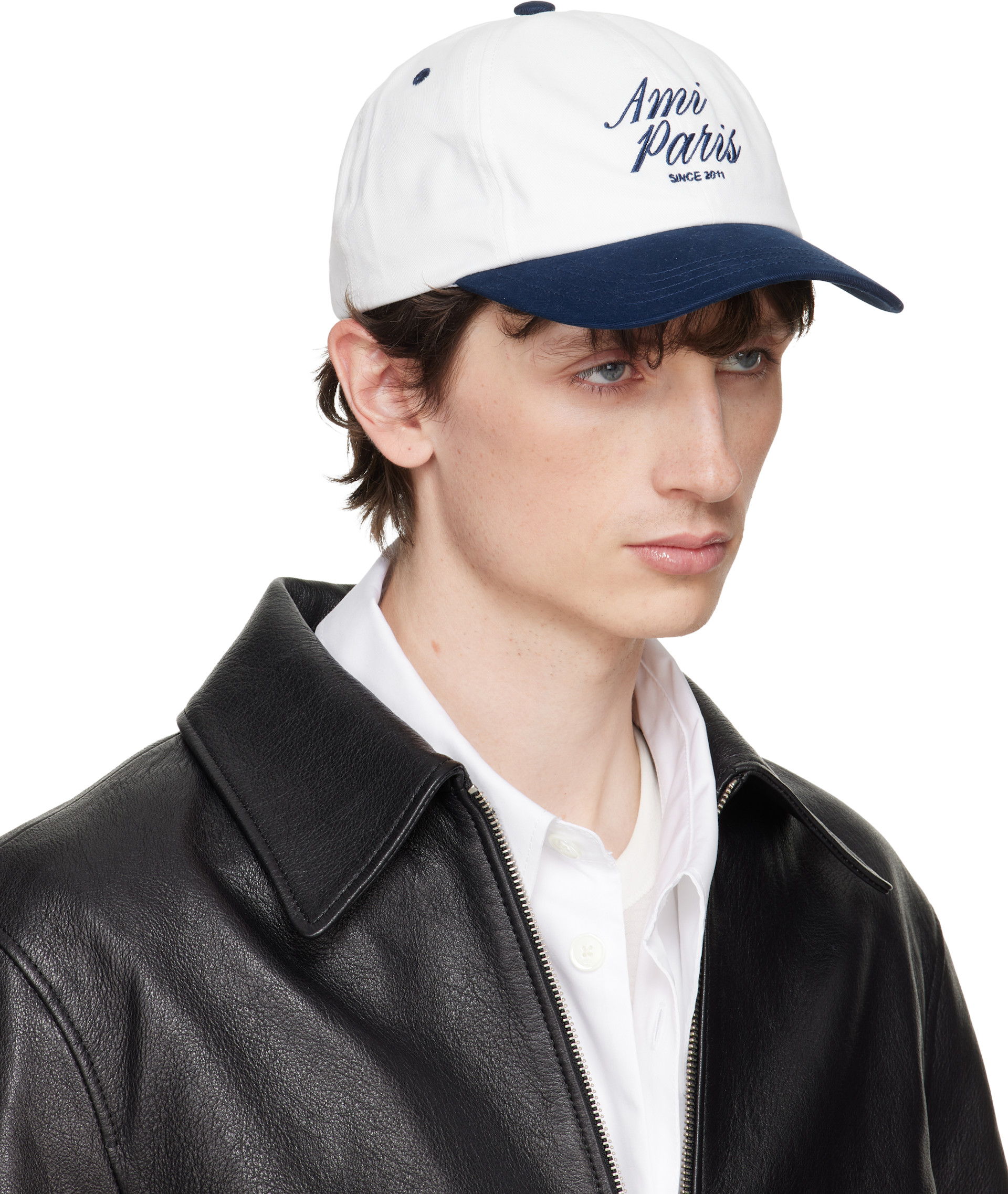 AMI Paris: ネイビー＆ホワイト Bicolor Cotton 'Ami Paris' キャップ