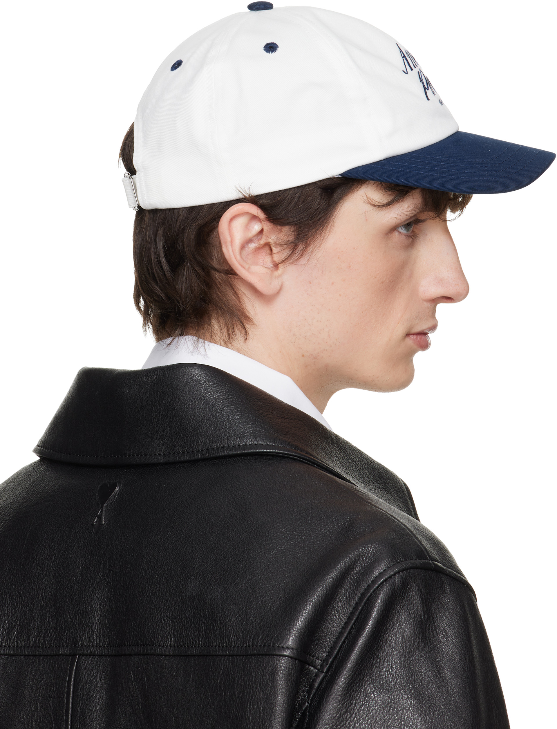 ami paris キャップ AMI Paris: Navy & White Bicolor Cotton 'Ami Paris' Cap | SSENSE