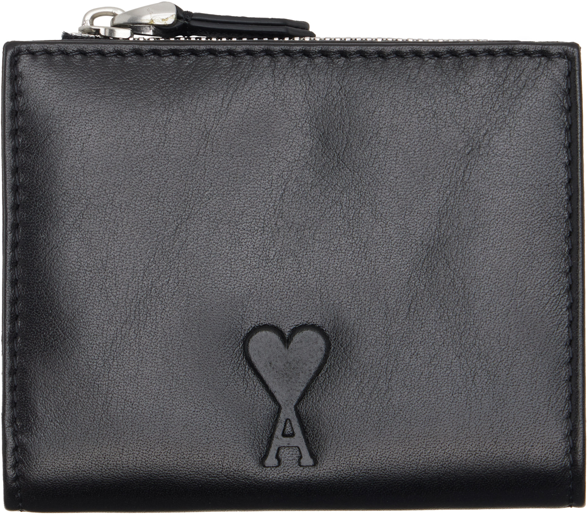 ami ブラック 二つ折り財布 セット AMI Paris: ブラック Cowhide Leather 'Voulez-Vous' Folded 財布