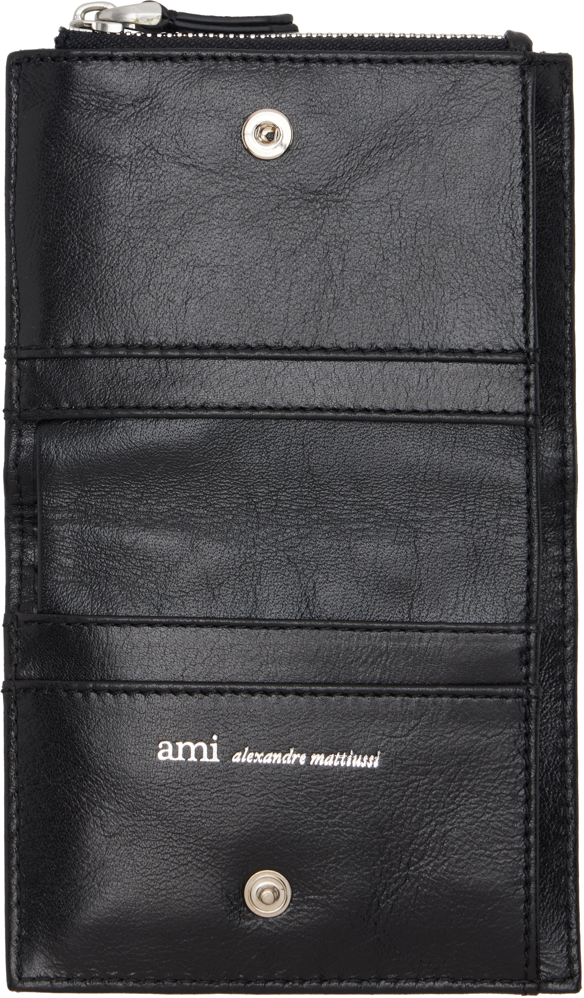 ami ブラック 二つ折り財布 セット AMI Paris: ブラック Cowhide Leather 'Voulez-Vous' Folded 財布