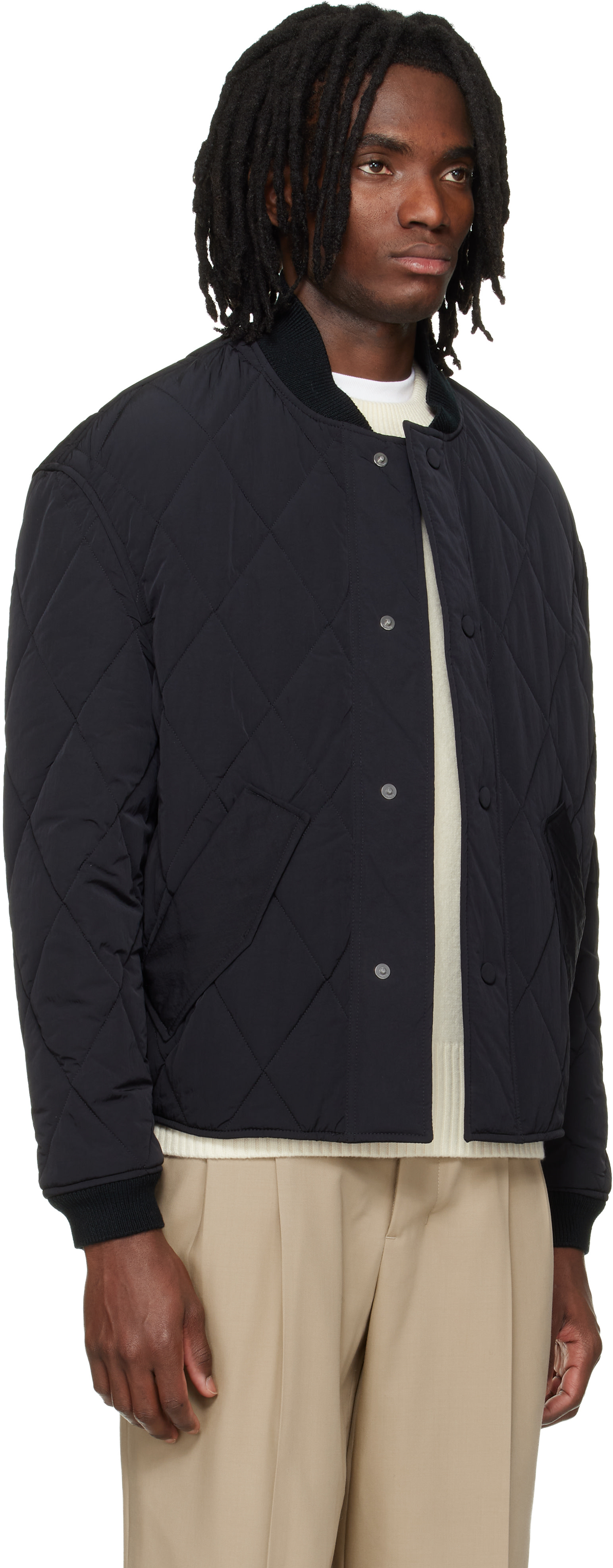 AMI Paris - Black Nylon Padded Bomber Jacket