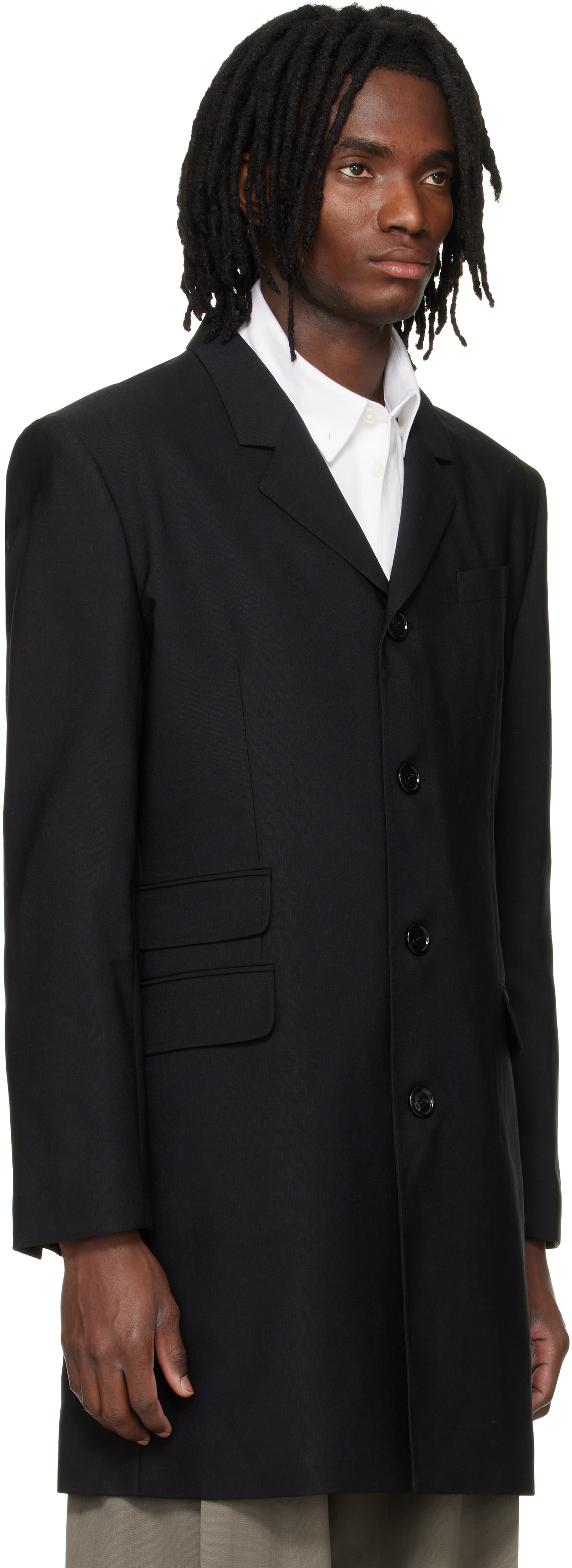 AMI Paris - Black New Wool Straight Simple Breasted Coat