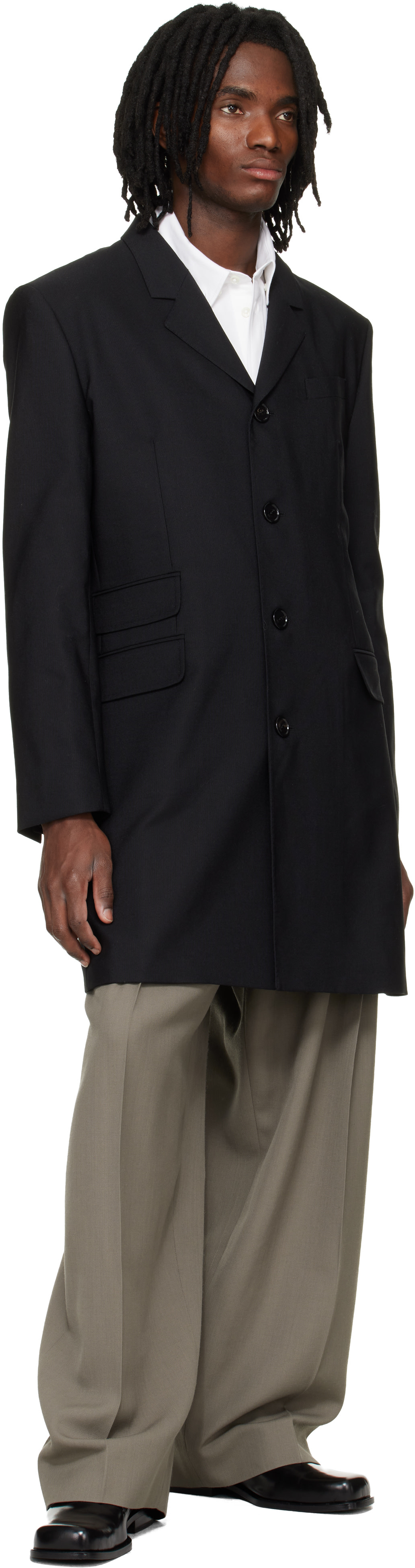 AMI Paris - Black New Wool Straight Simple Breasted Coat